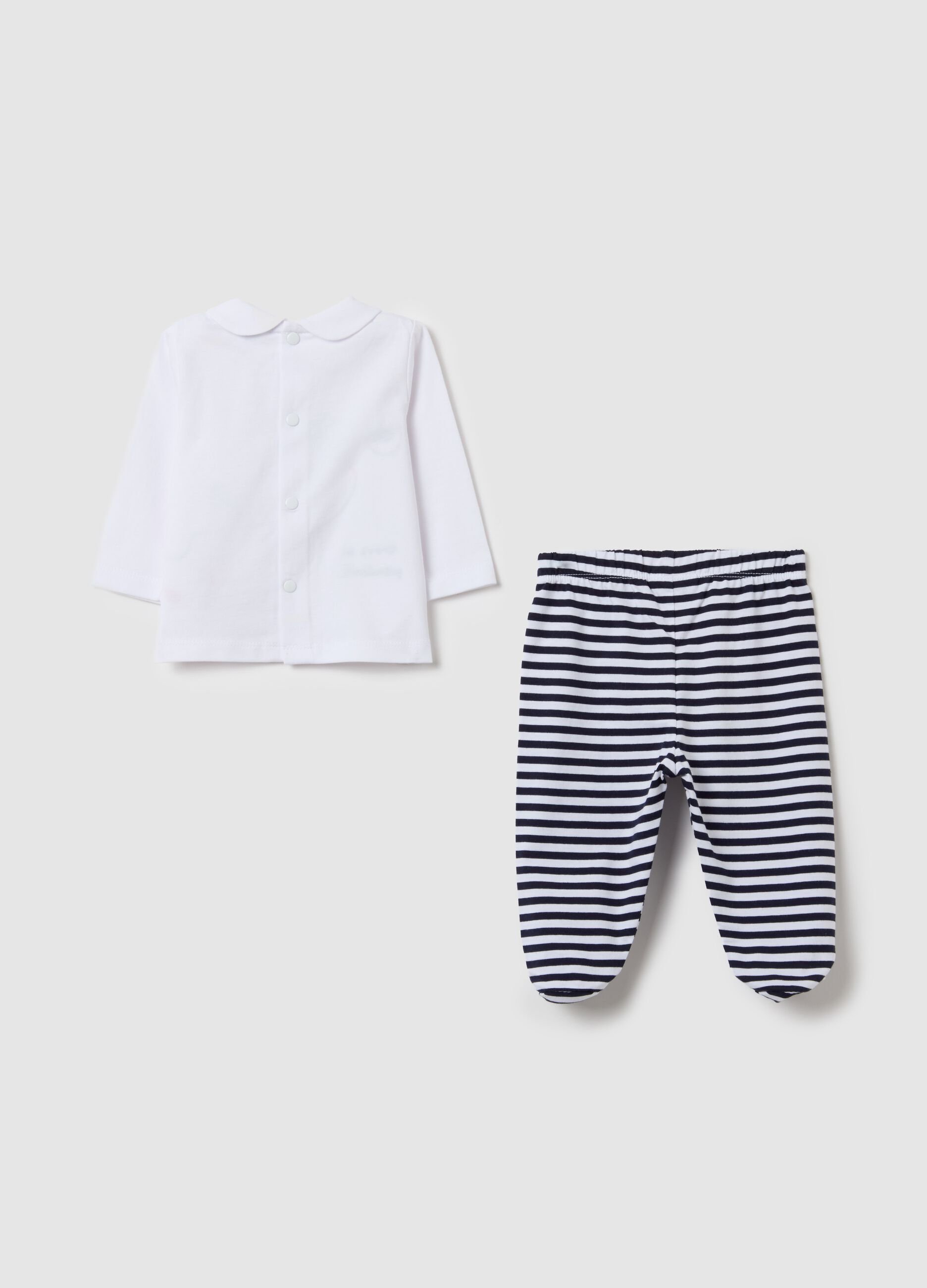 Top and baby leggings set in cotton with rabbit embroidery