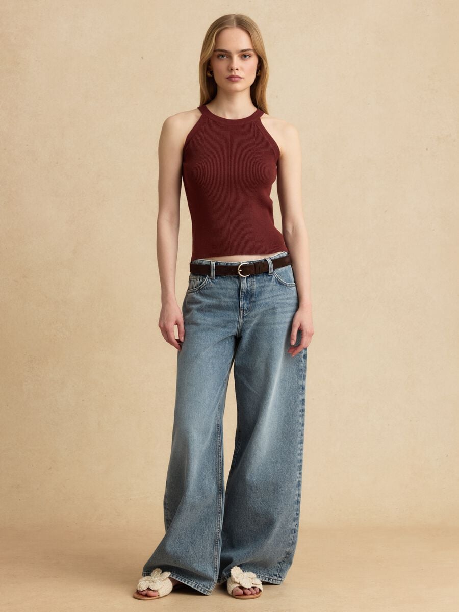 Fitted red viscose blend tank top_1