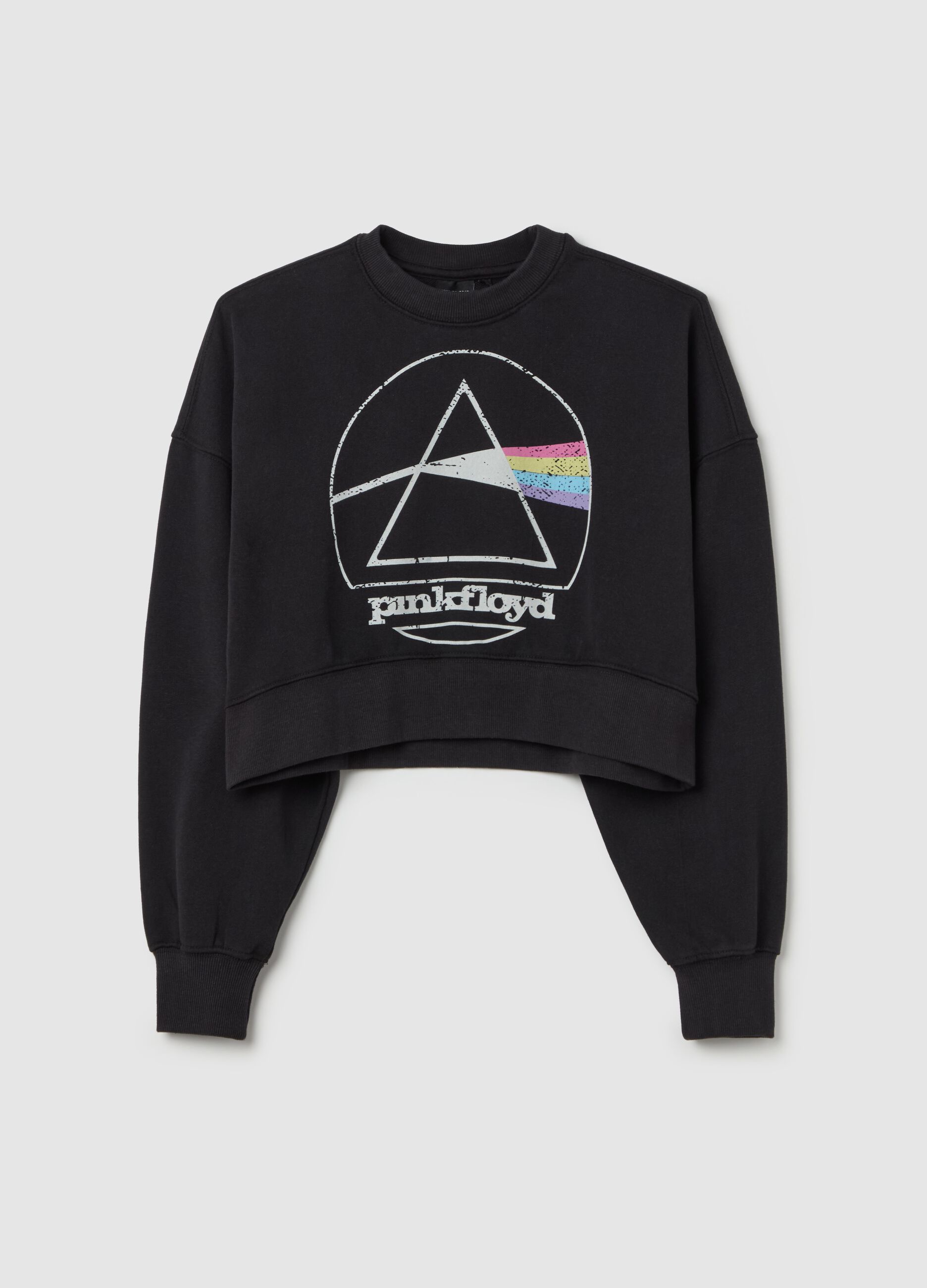 Black cropped sweatshirt with Pink Floyd print