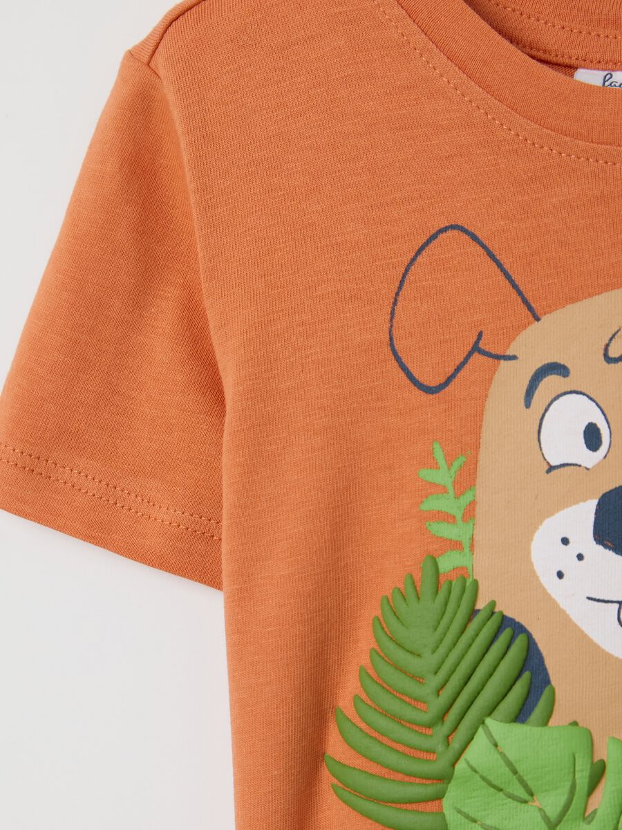 Orange cotton T-shirt with puppy print_3