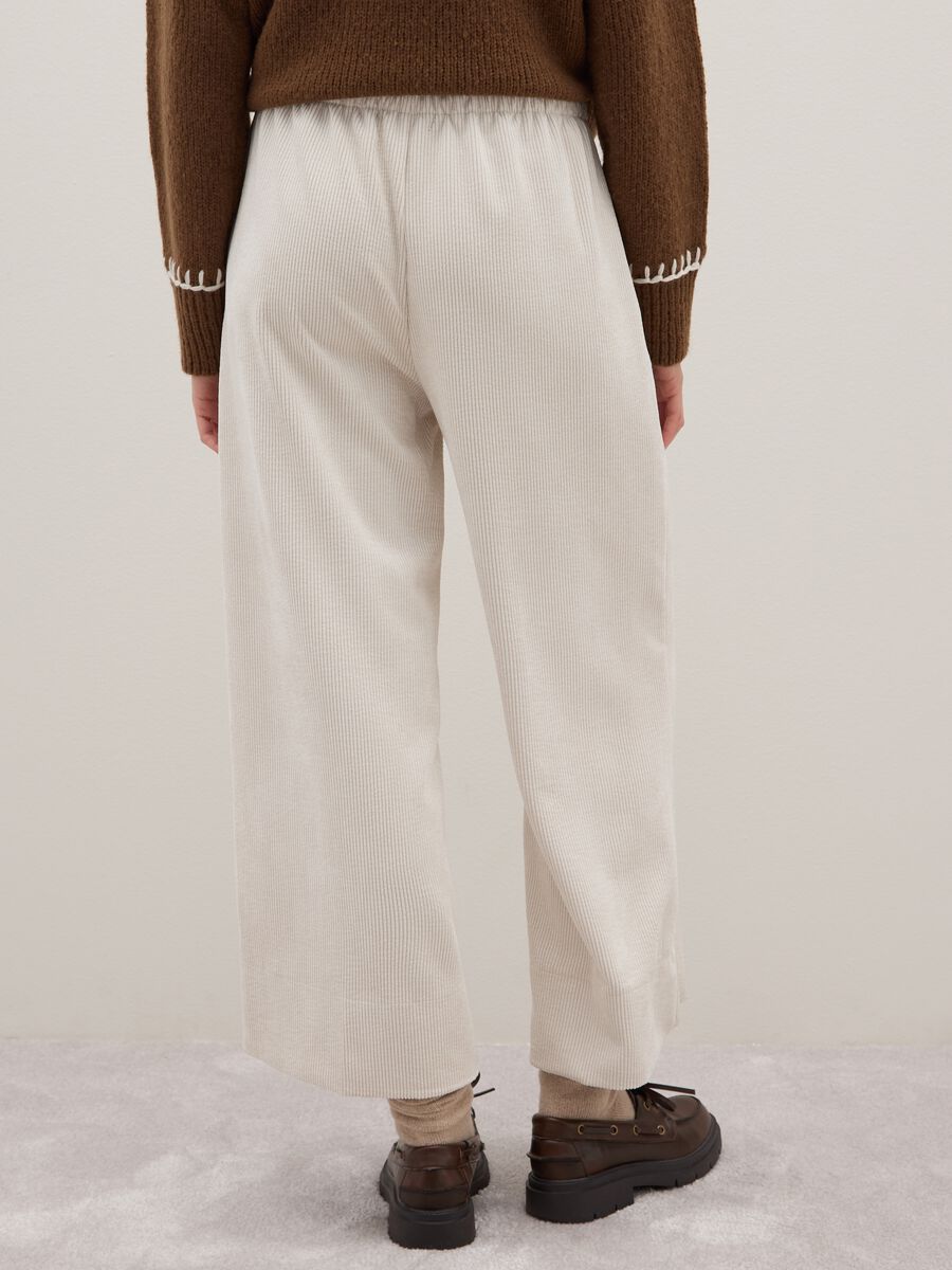White Pure Cotton Ribbed Regular Fit Trousers_2