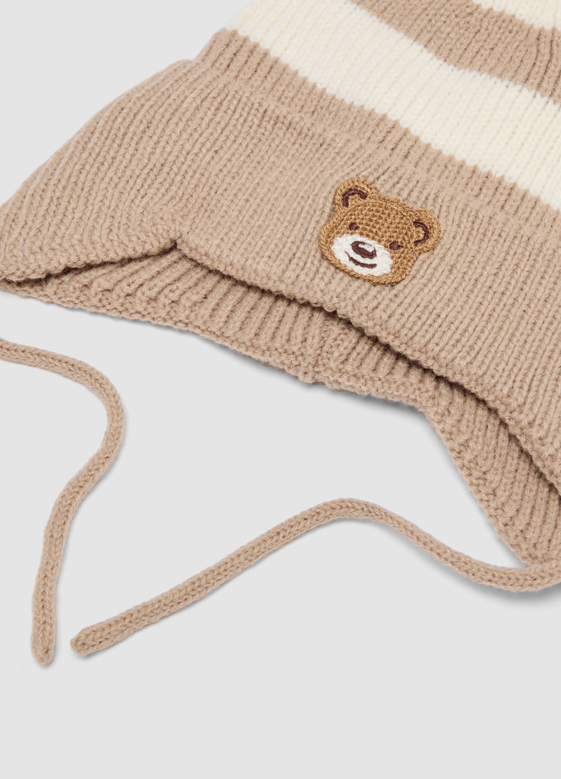 Brown knitted hat and scarf set with stripes