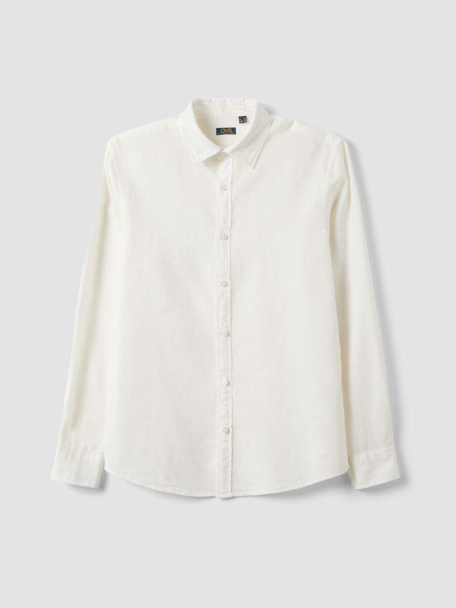White regular fit linen-cotton blend shirt_4