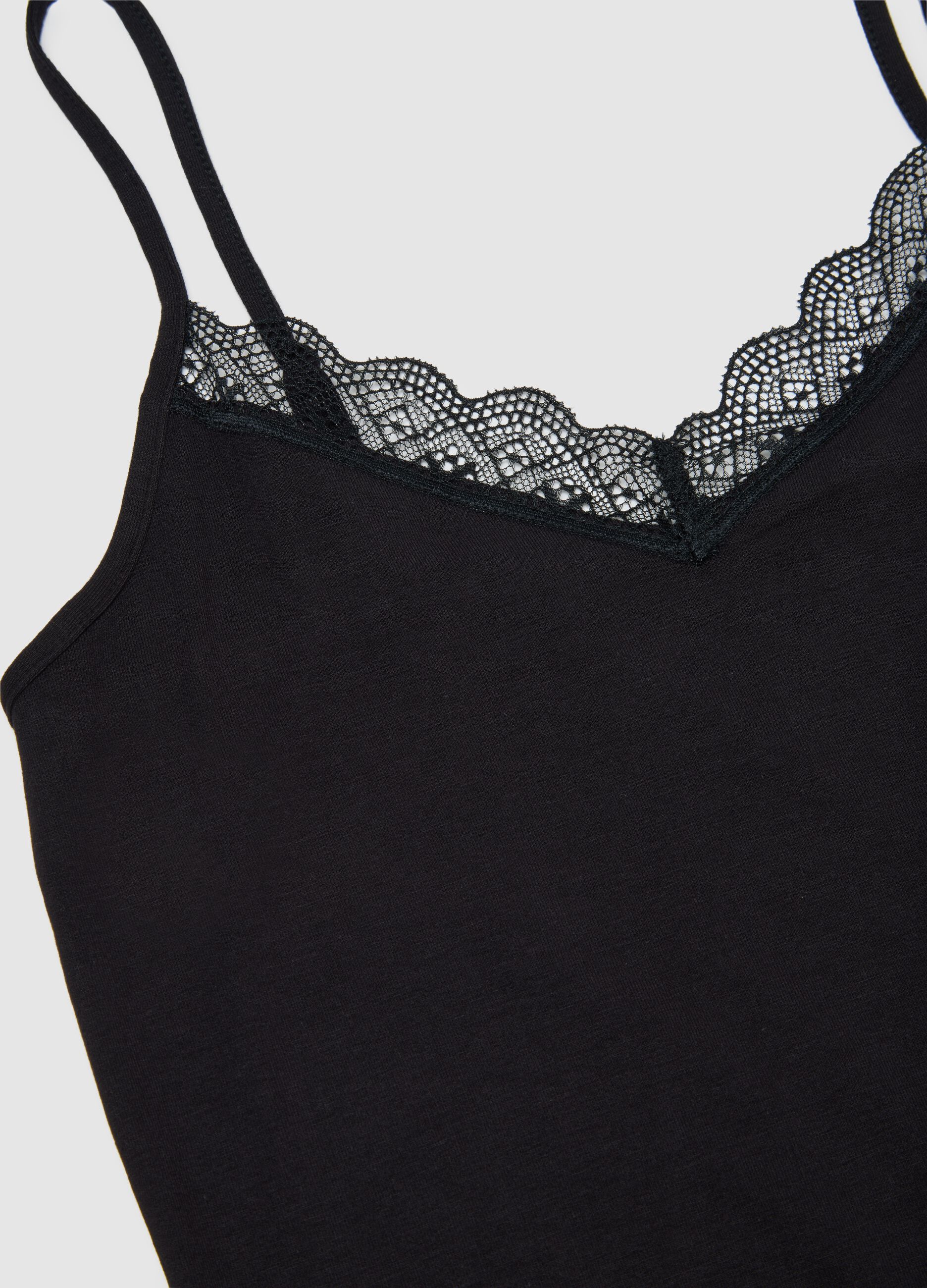 Regular fit black viscose blend tank top