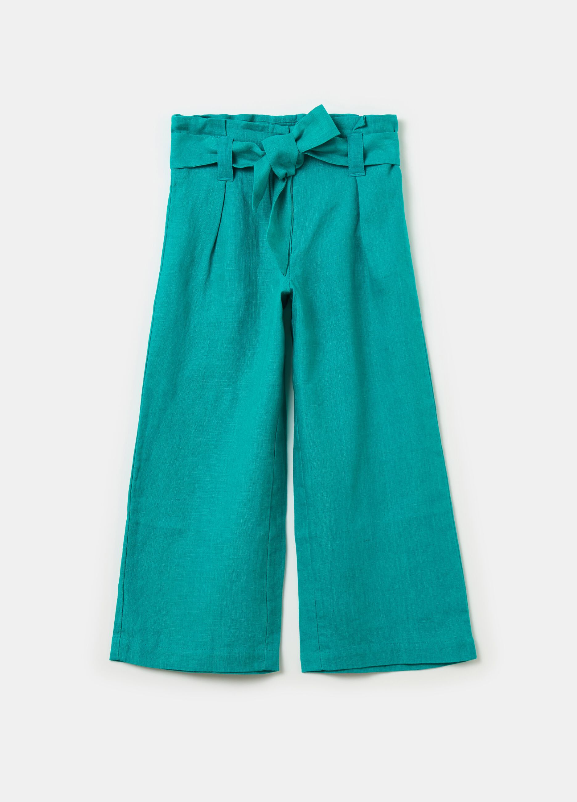 Pantalone wide leg in lino con cintura