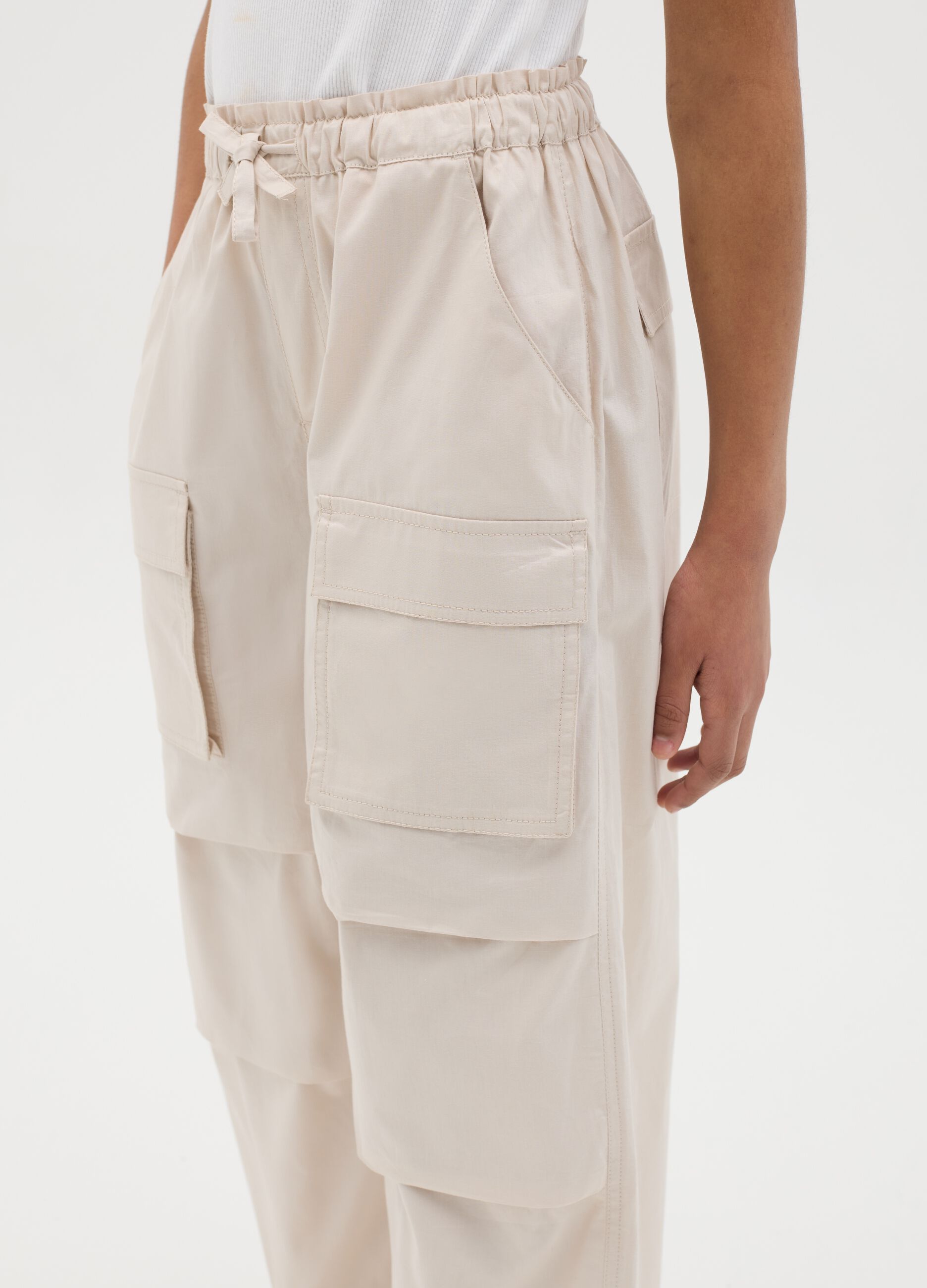 Pantaloni per ragazza in puro cotone beige regular fit