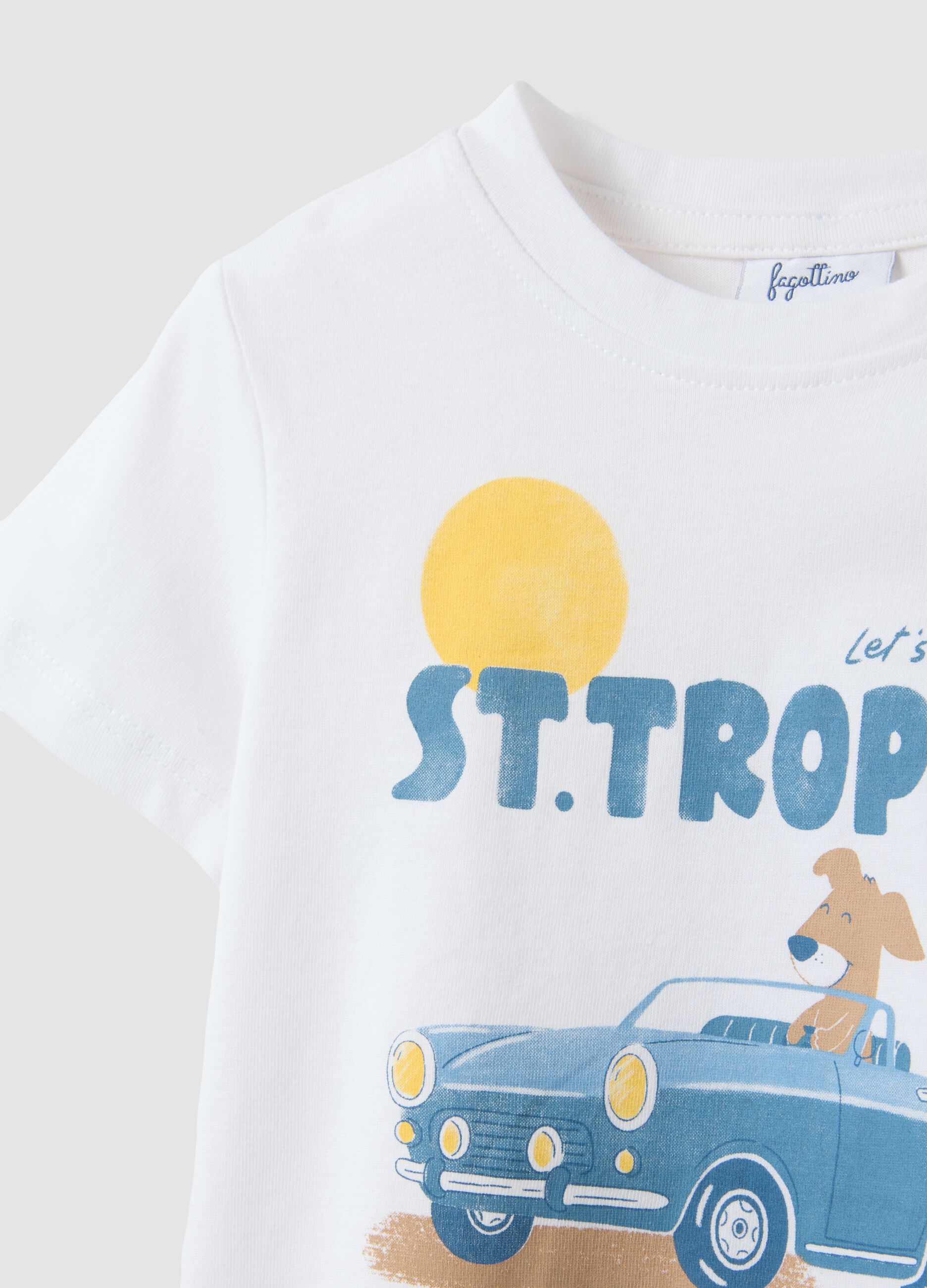 White pure cotton boys&rsquo; regular-fit T-shirt with print