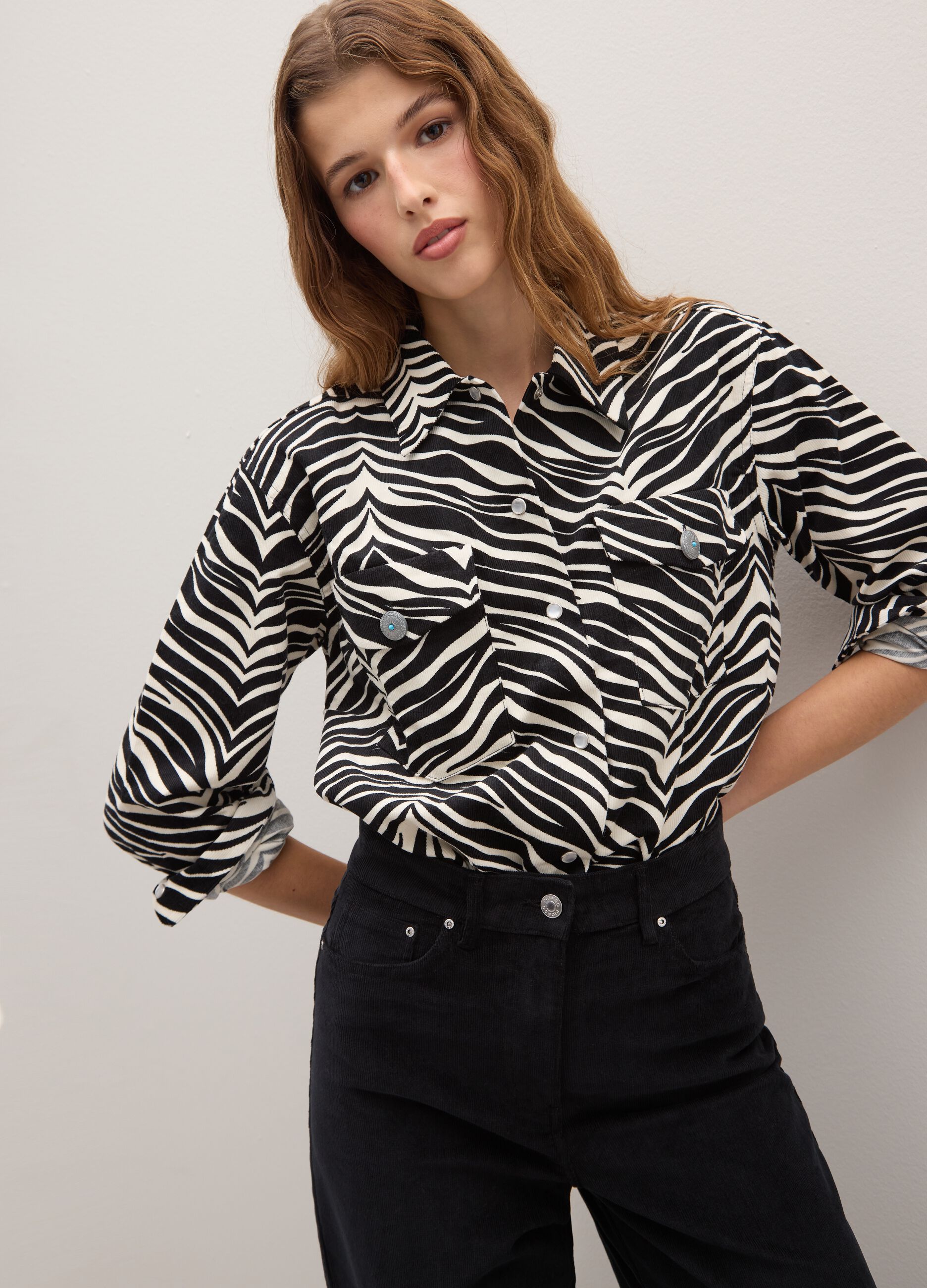 Multicolour shirt with zebra pattern in pure cotton regular fit