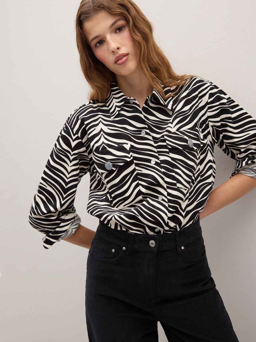 Multicolour shirt with zebra pattern in pure cotton regular fit_0