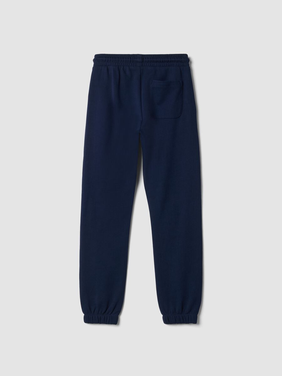 Pantaloni jogger blu in puro cotone con stampa_5
