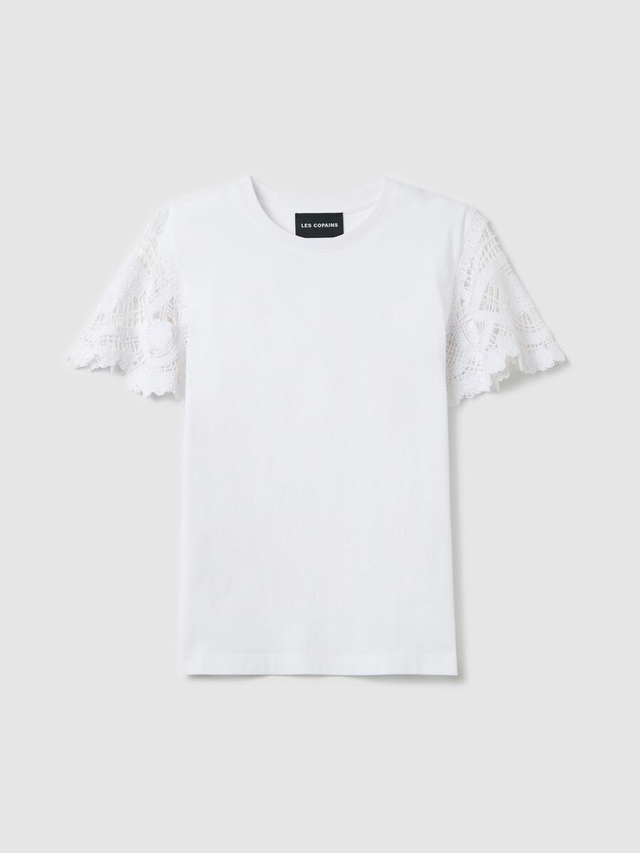 White cotton T-shirt with lace inserts_4