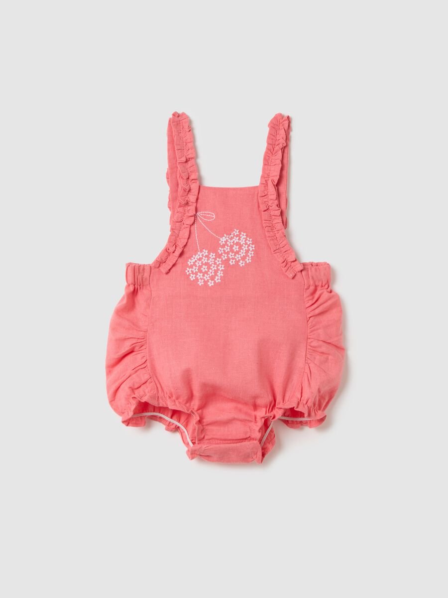 Pink Overalls with Floral Embroidery Fagottino_0