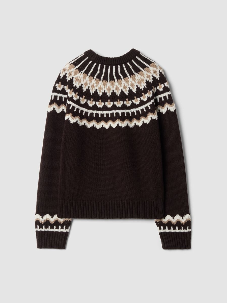 Brown jacquard wool-blend crew-neck jumper, regular fit_6