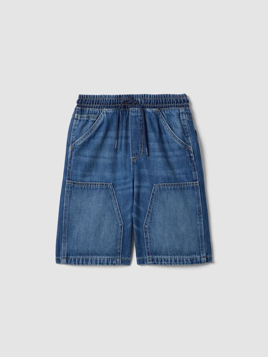 Boys&rsquo; blue denim cotton-blend straight-fit shorts with pockets_3