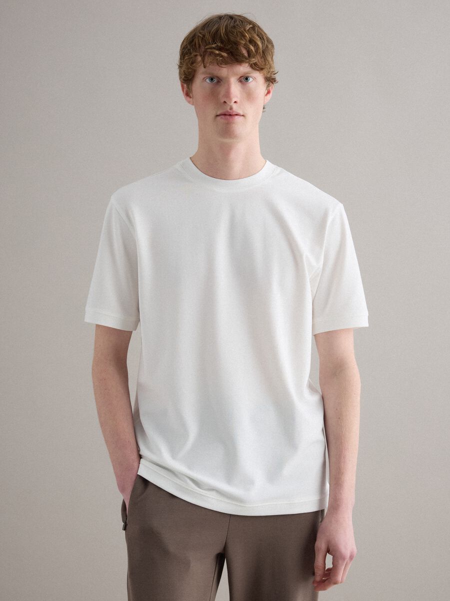 T-shirt girocollo in cotone elasticizzato bianca relaxed fit_1