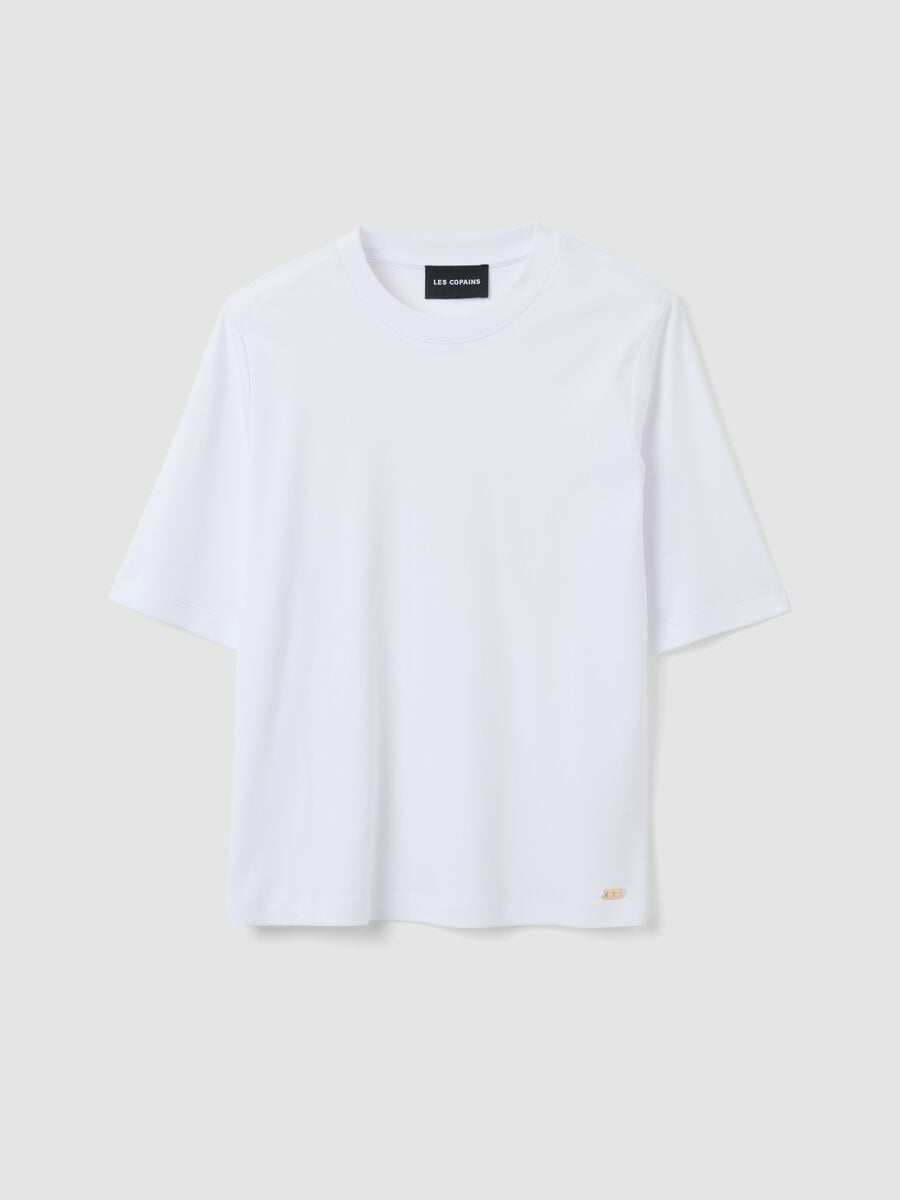 White boxy-fit T-shirt in cotton and viscose blend_4