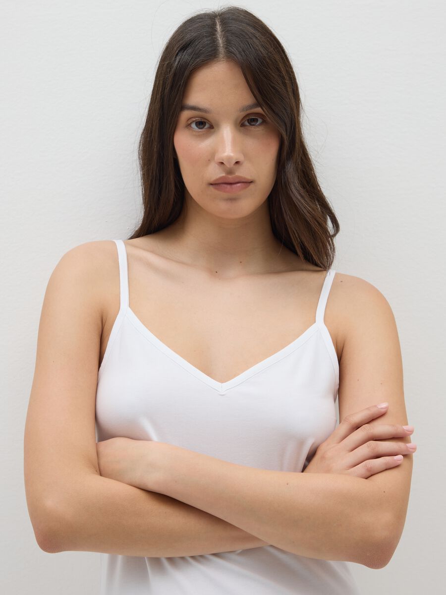 Top da donna in cotone elasticizzato bianco regular fit_0