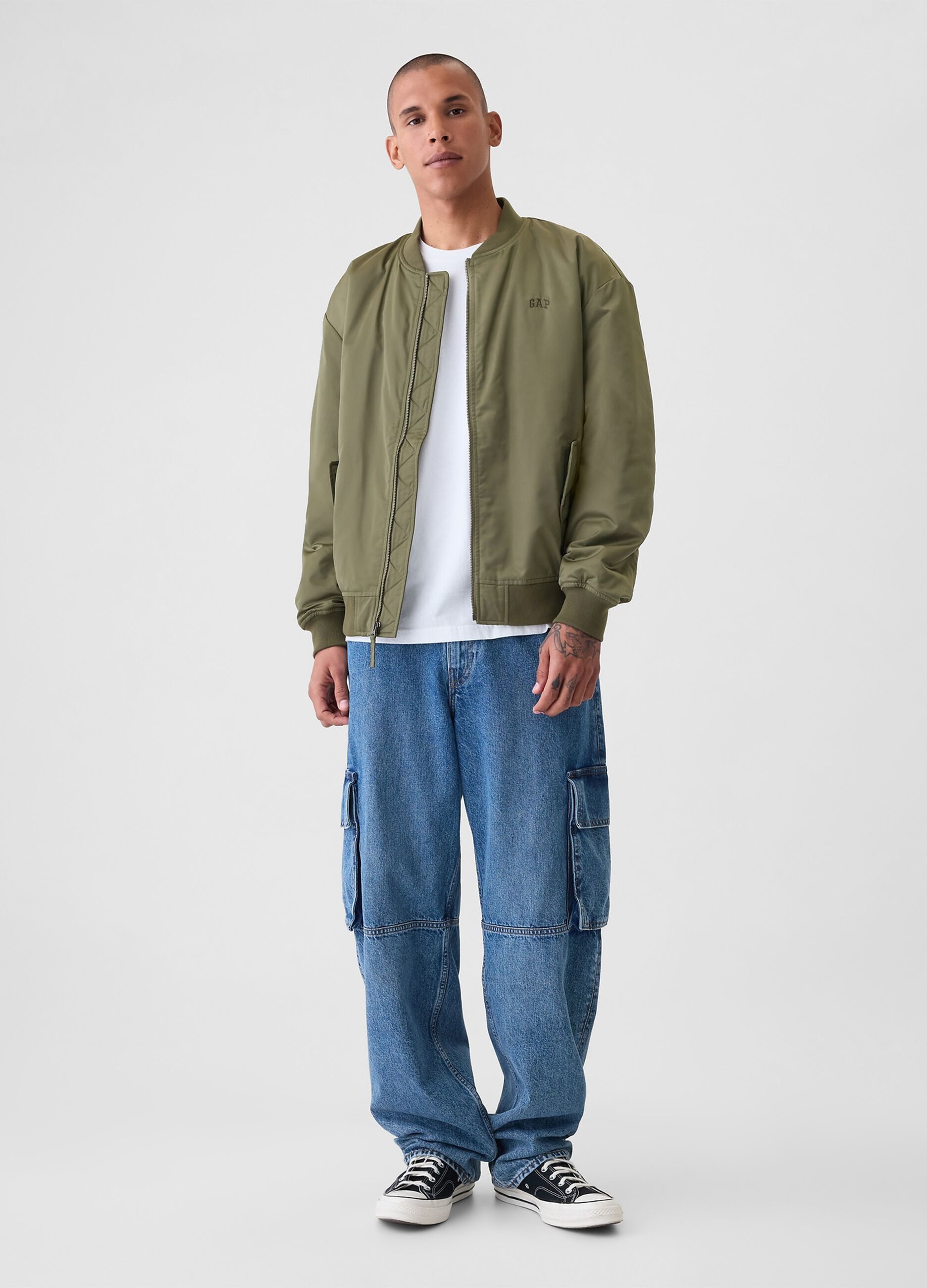 Full-zip bomber jacket with logo embroidery