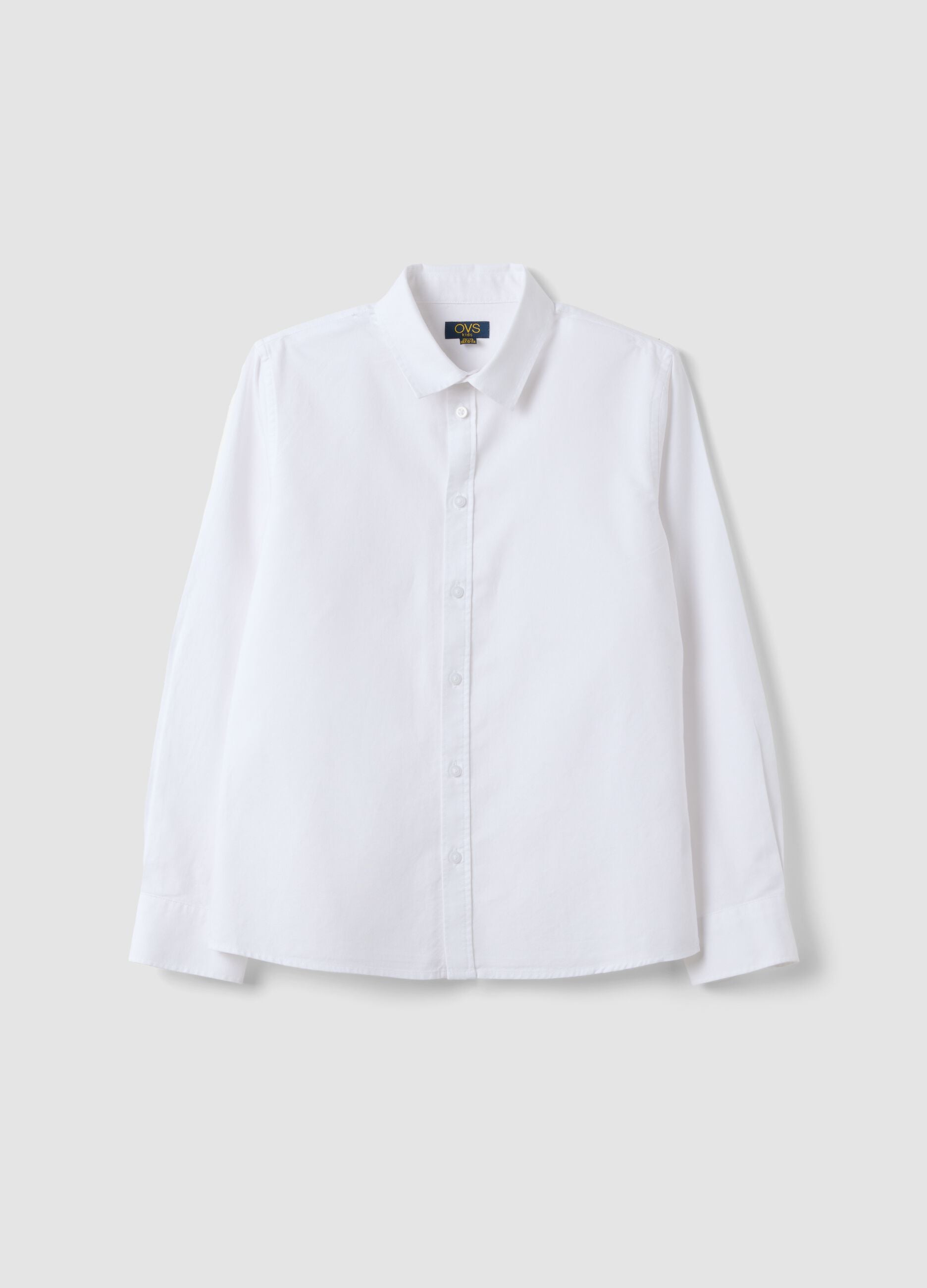 White pure cotton Oxford shirt with classic collar for boys