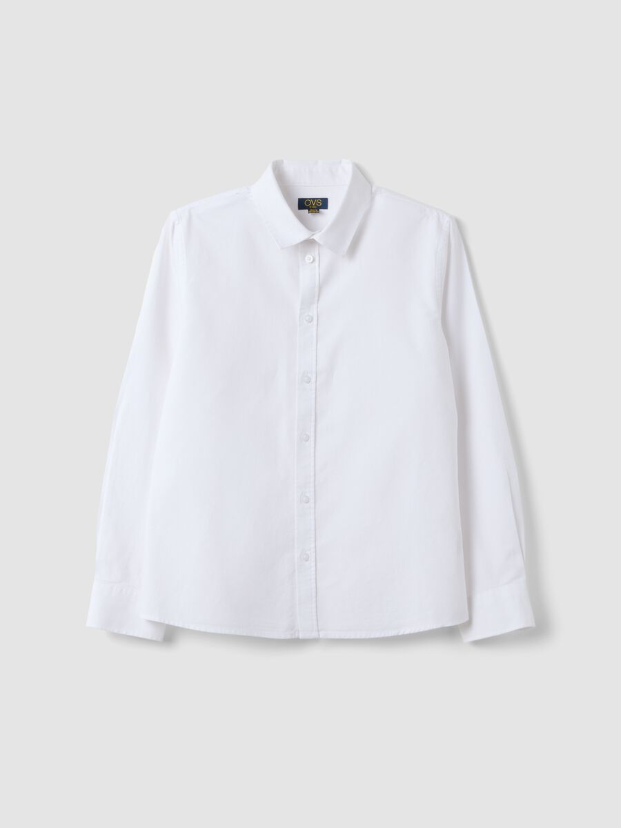 Camicia oxford bianca in puro cotone con colletto classico per ragazzo_0
