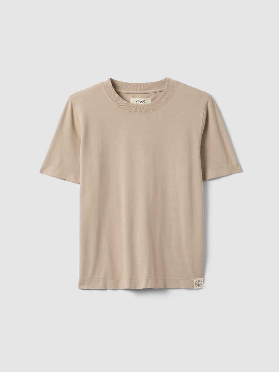 Short-sleeved beige T-shirt in pure Italian cotton_4