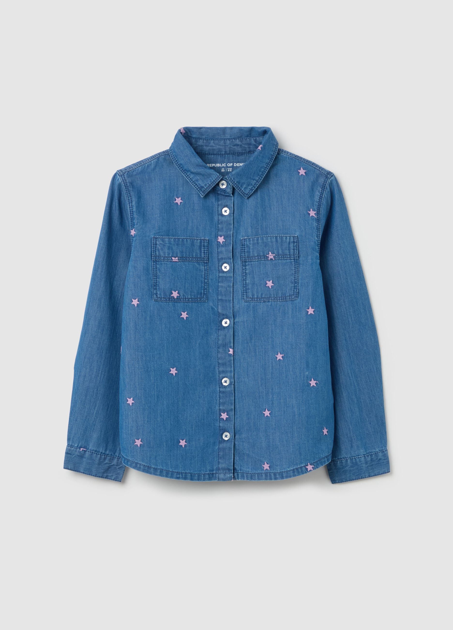 Shirt in denim with stars embroidery