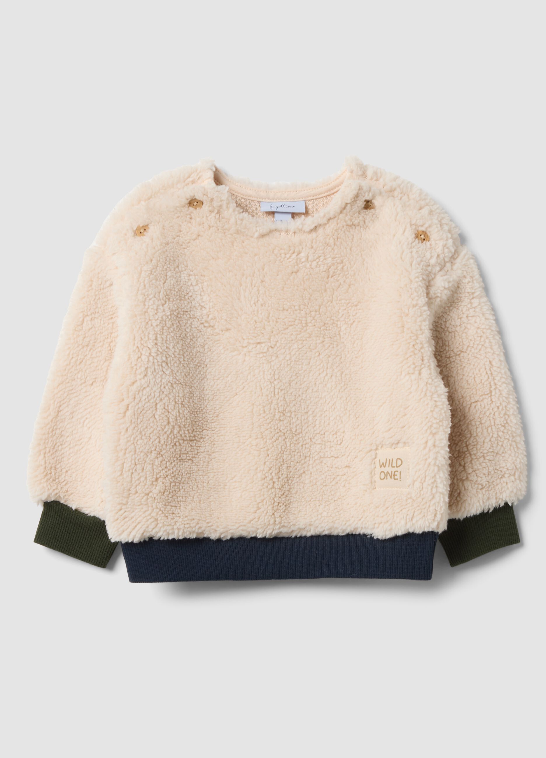 Beige organic cotton crew-neck sweatshirt for baby