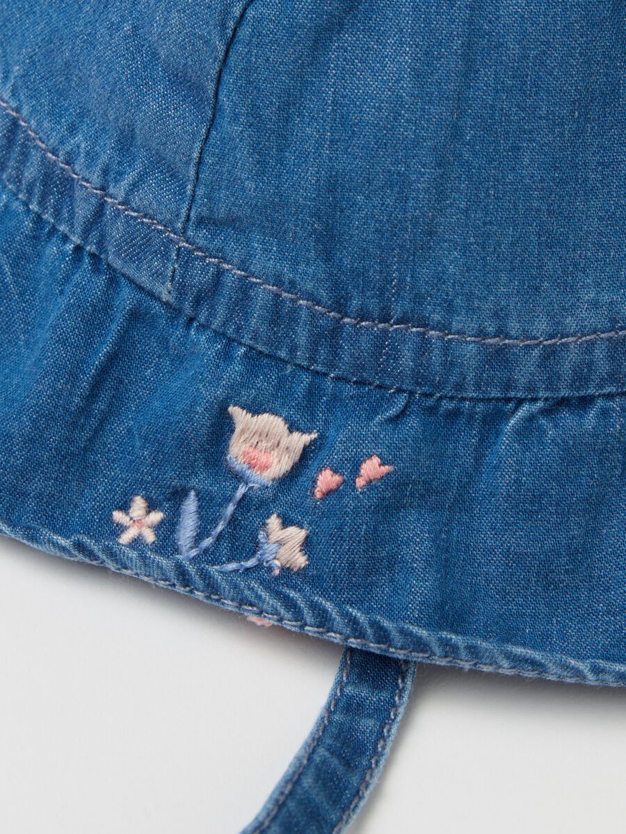 Denim hat with flowers embroidery and bow_2