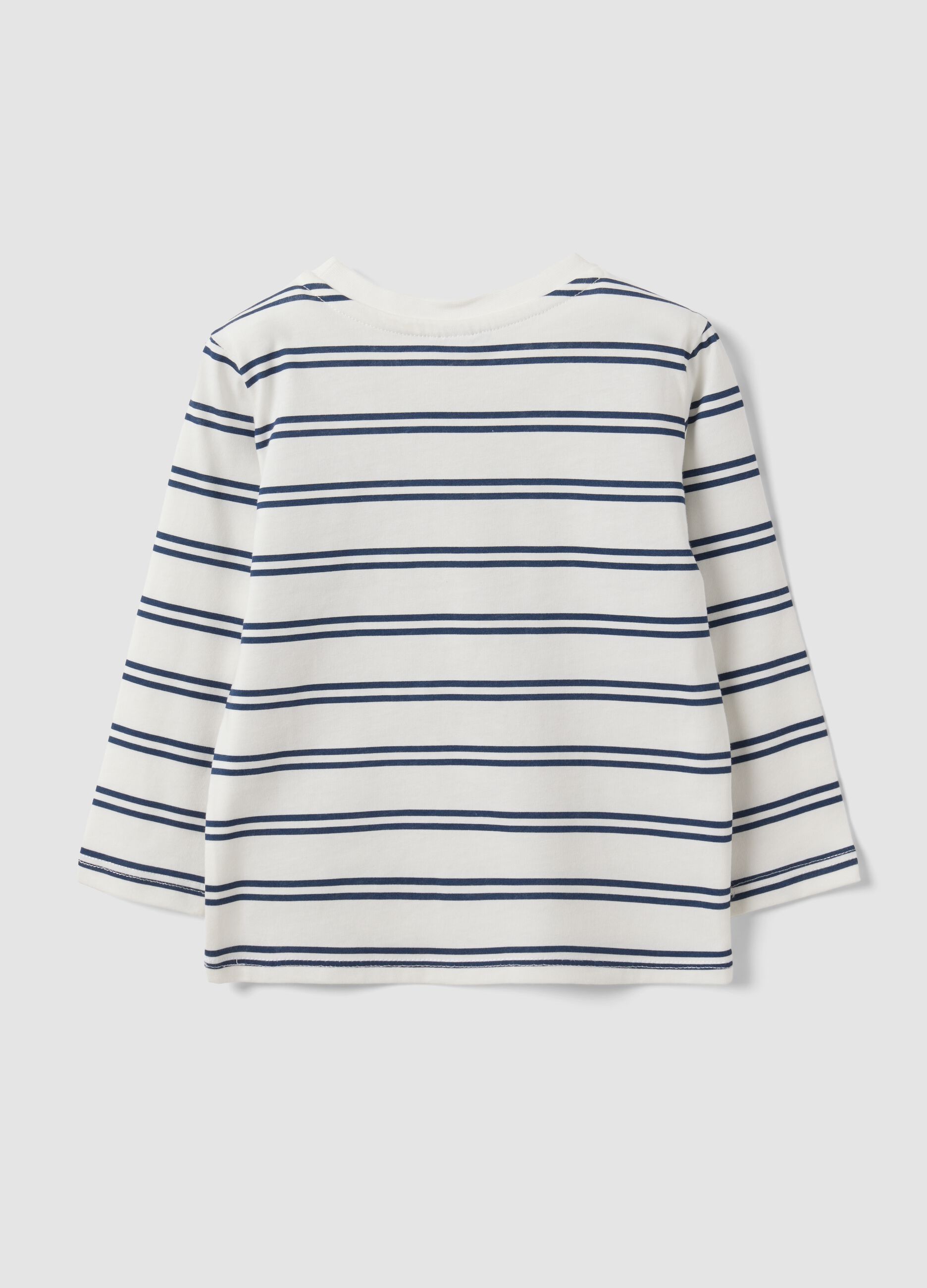 White striped crew-neck T-shirt in pure organic cotton