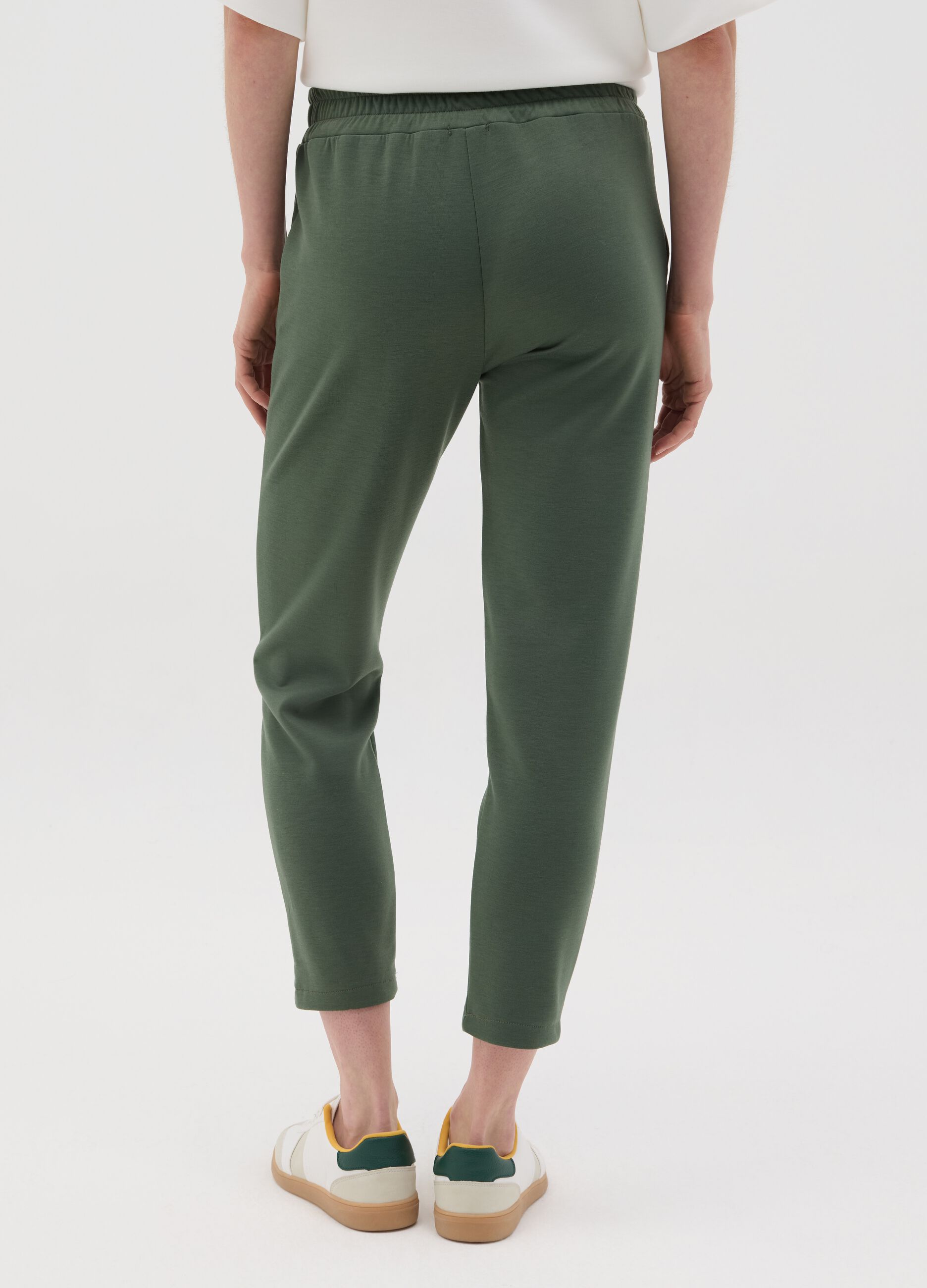 Green cropped trousers in stretch viscose blend