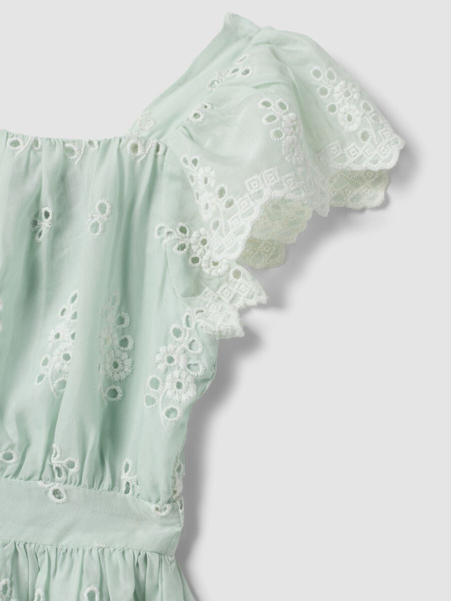 Green broderie anglaise viscose and cotton blend dress for girls, regular fit_2