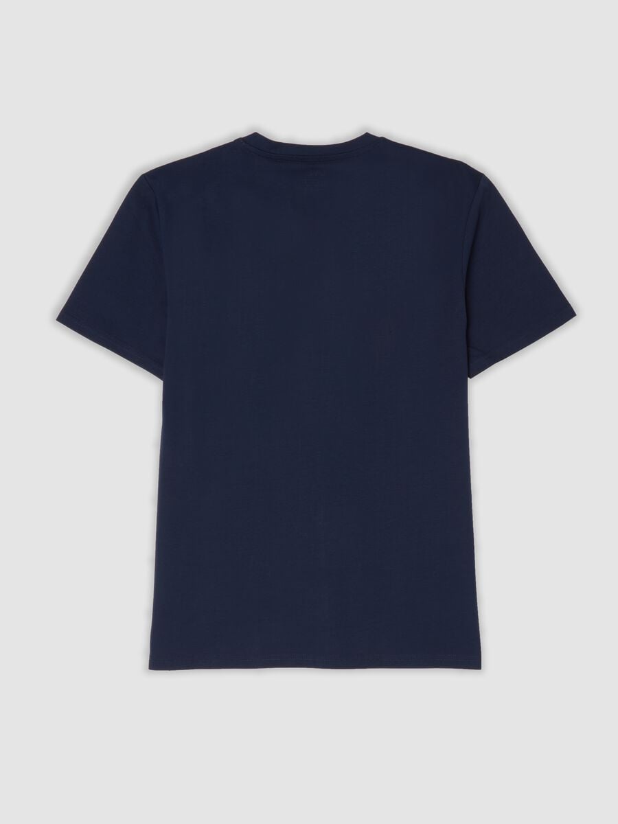 Blue T-shirt in pure mercerised cotton with deep V-neck_2