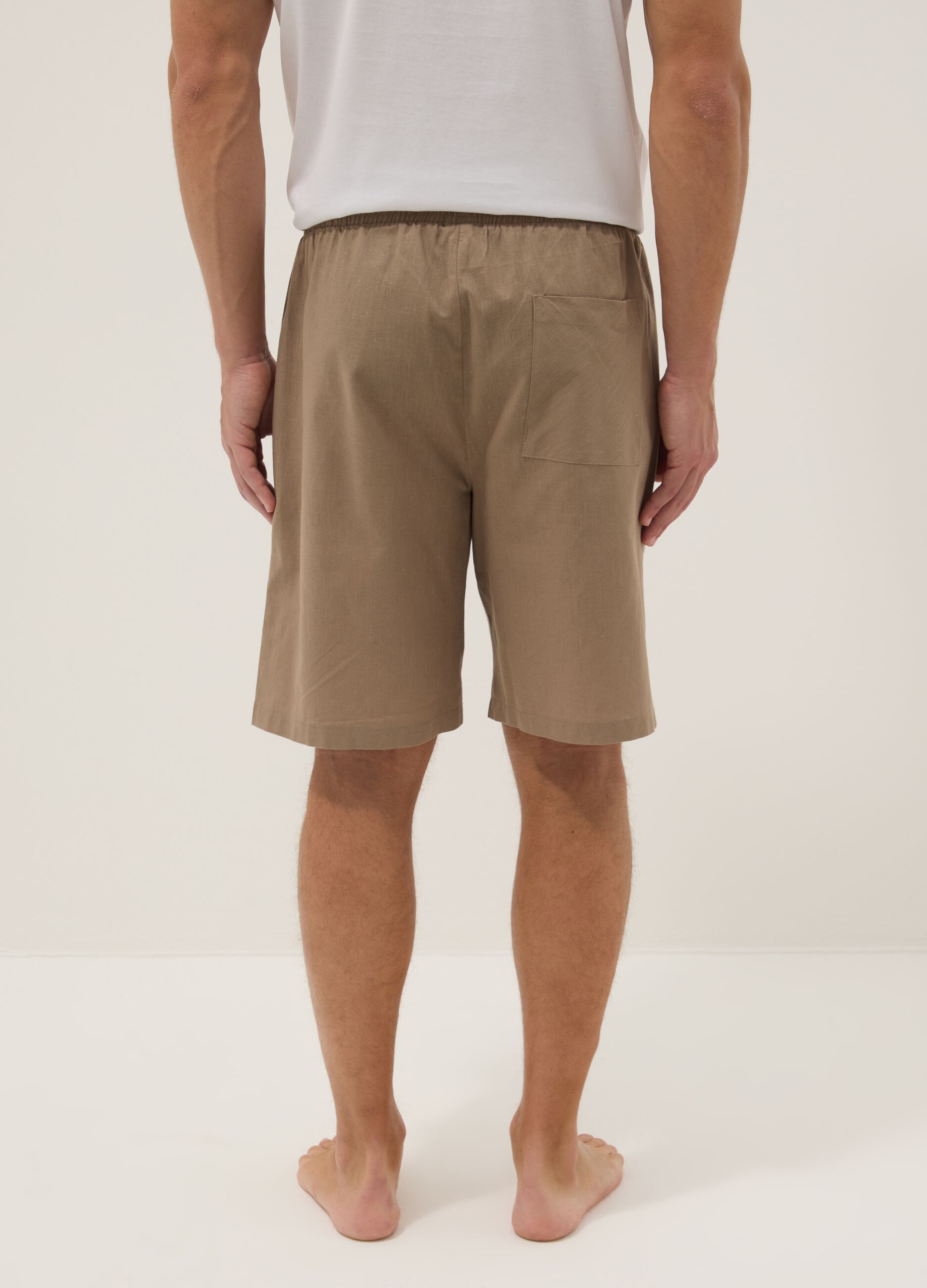 Beige cotton-linen blend pyjama shorts, regular fit