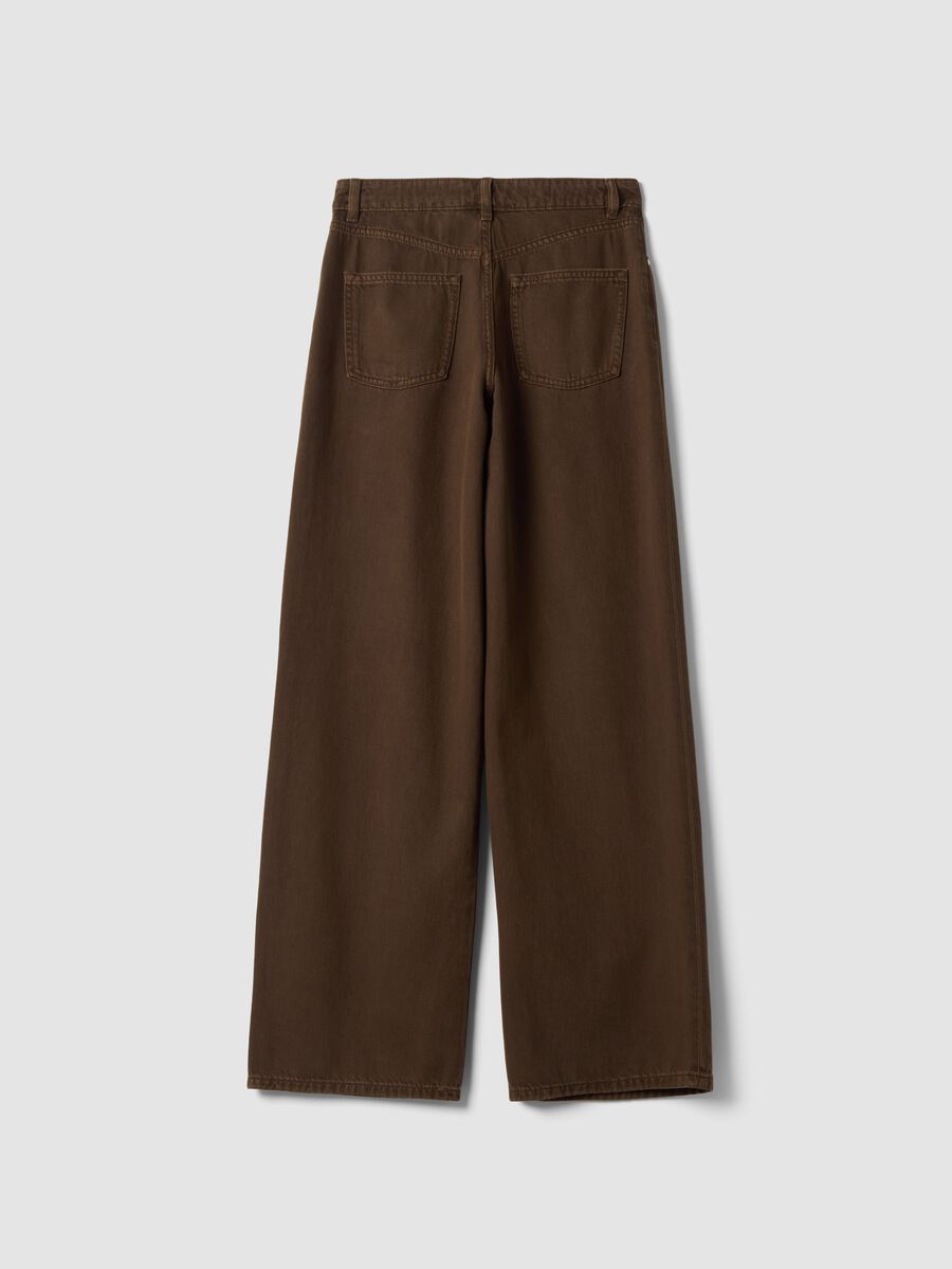 High-waisted wide-leg brown jeans in pure cotton_2