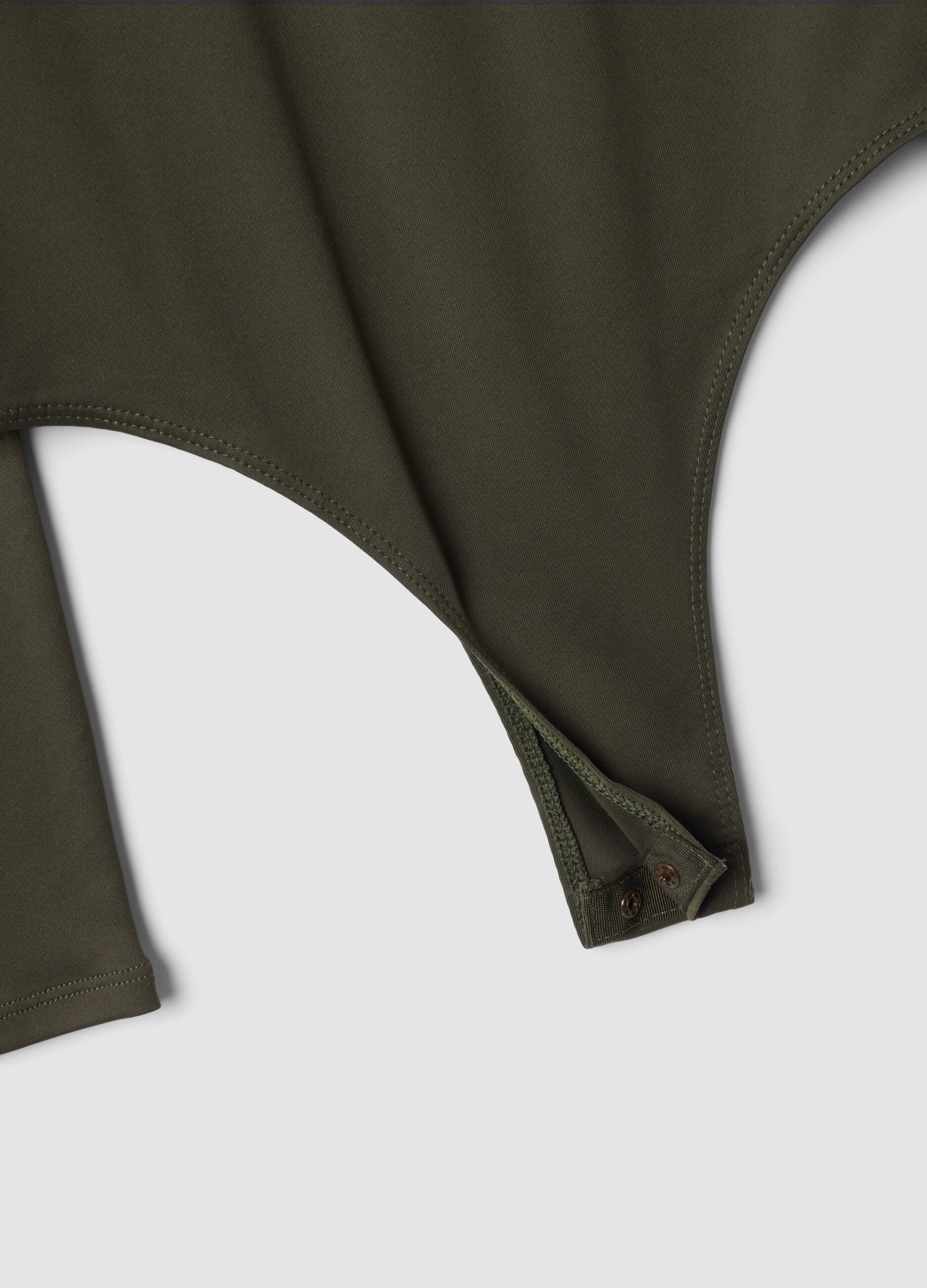 Green fitted stretch bodysuit with crew neck