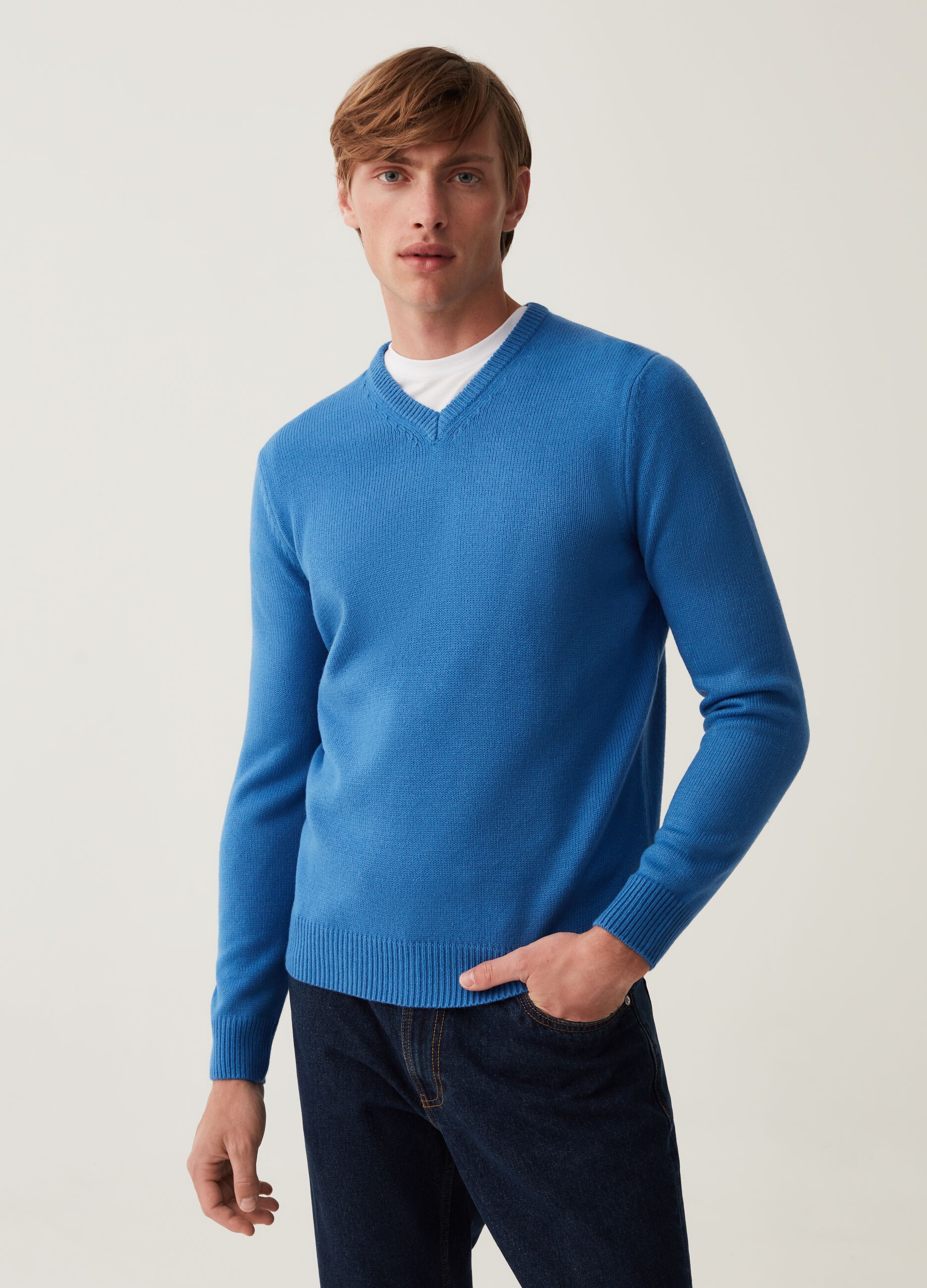 Pullover con scollo a V Blu avio da Uomo OVS