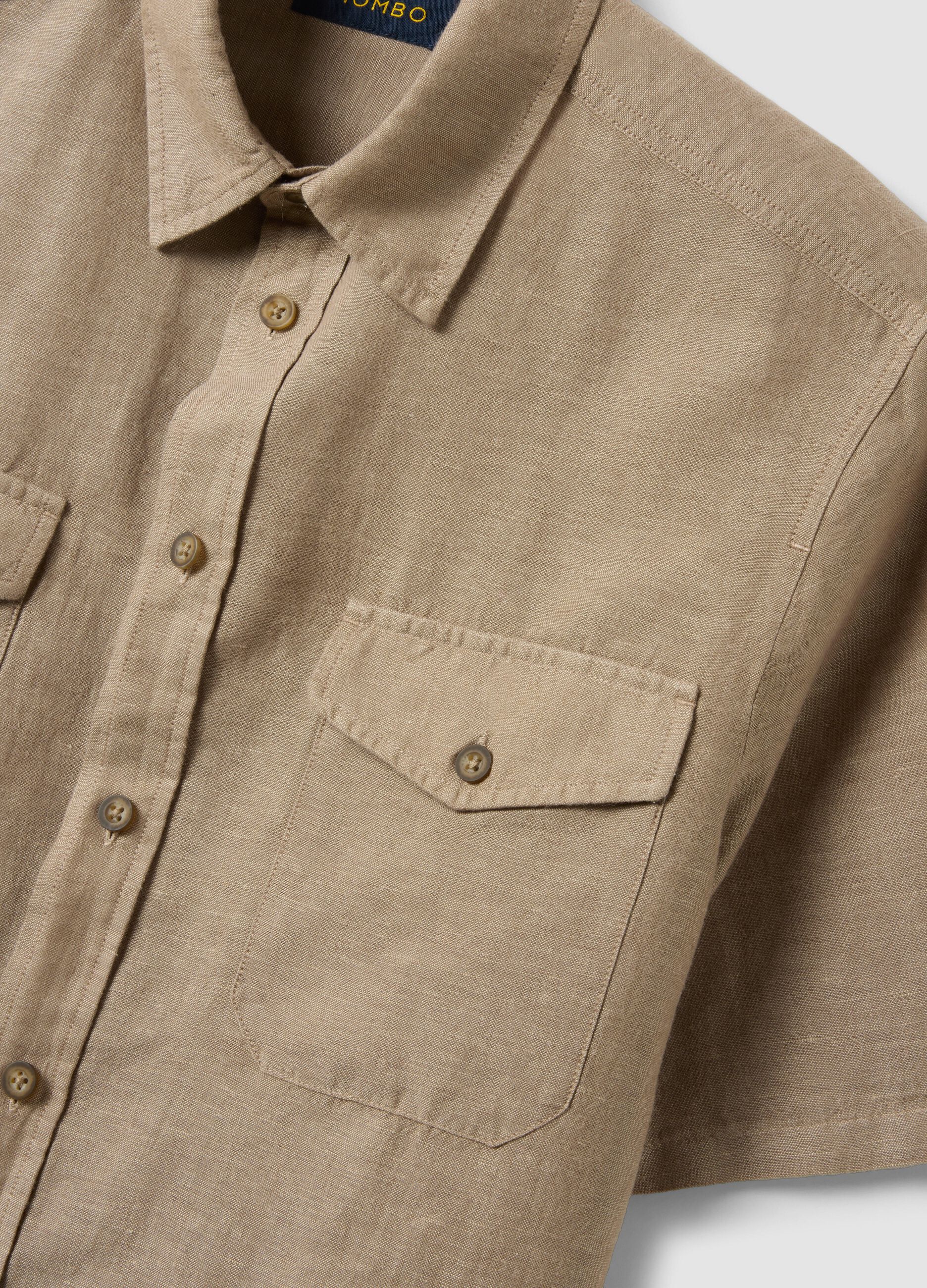 Beige Linen-Cotton Blend Regular Fit Shirt