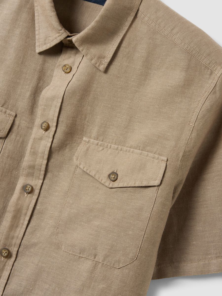 Camicia beige in misto lino e cotone regular fit_5