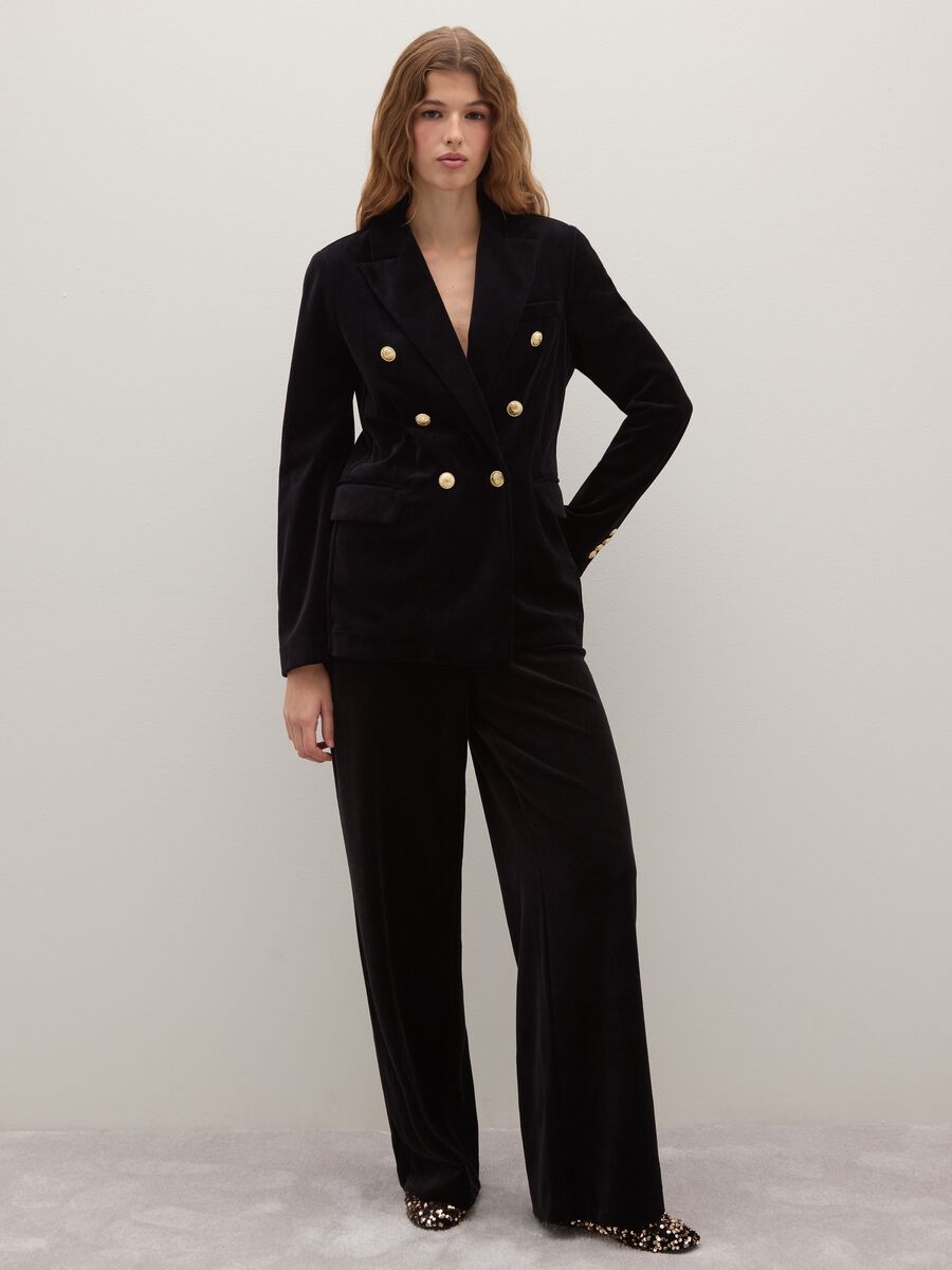 Blazer doppiopetto nero in misto cotone regular fit_2