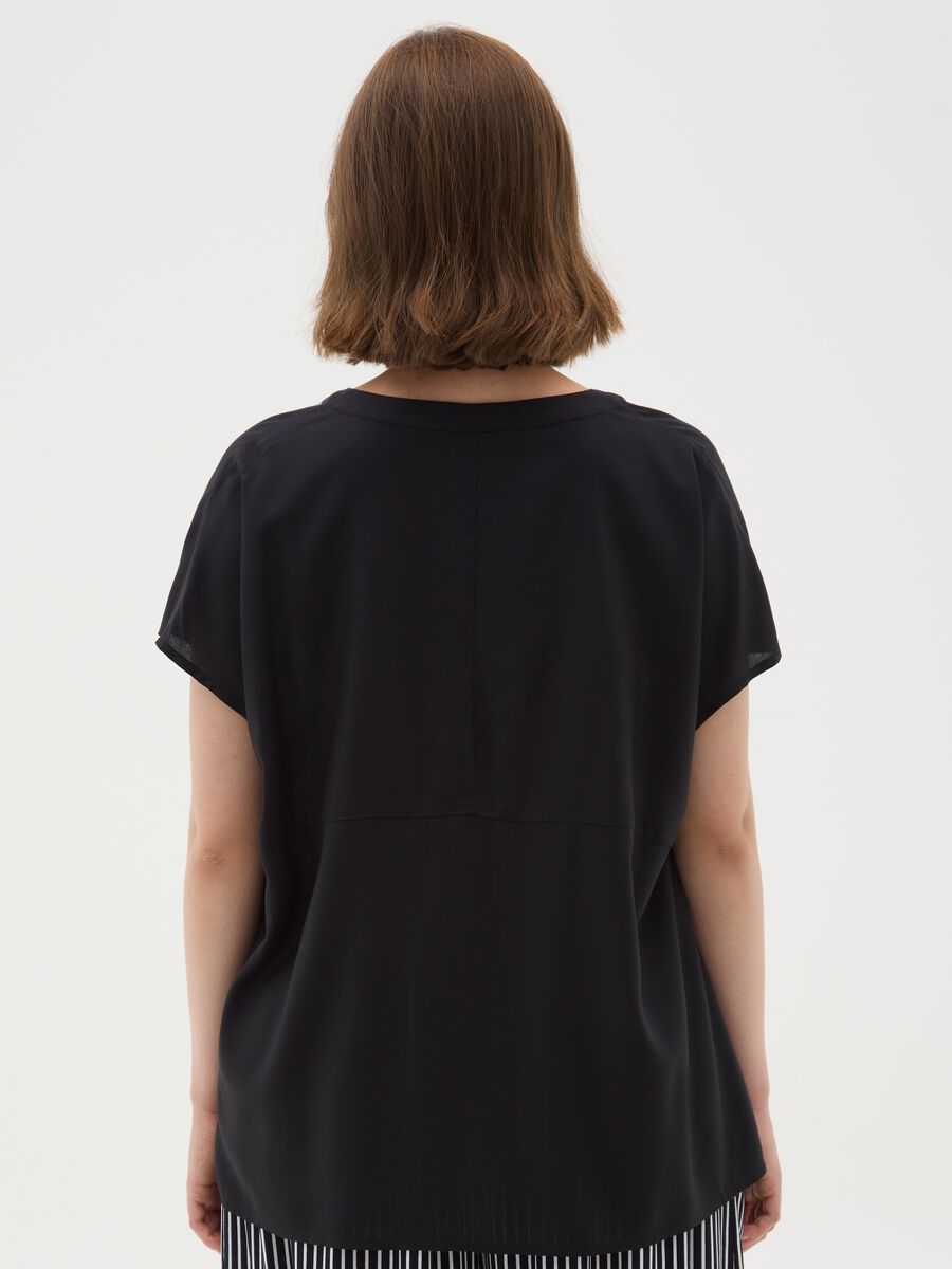Women's Short Sleeve Black Pure Viscose Shirt, Regular Fit_3