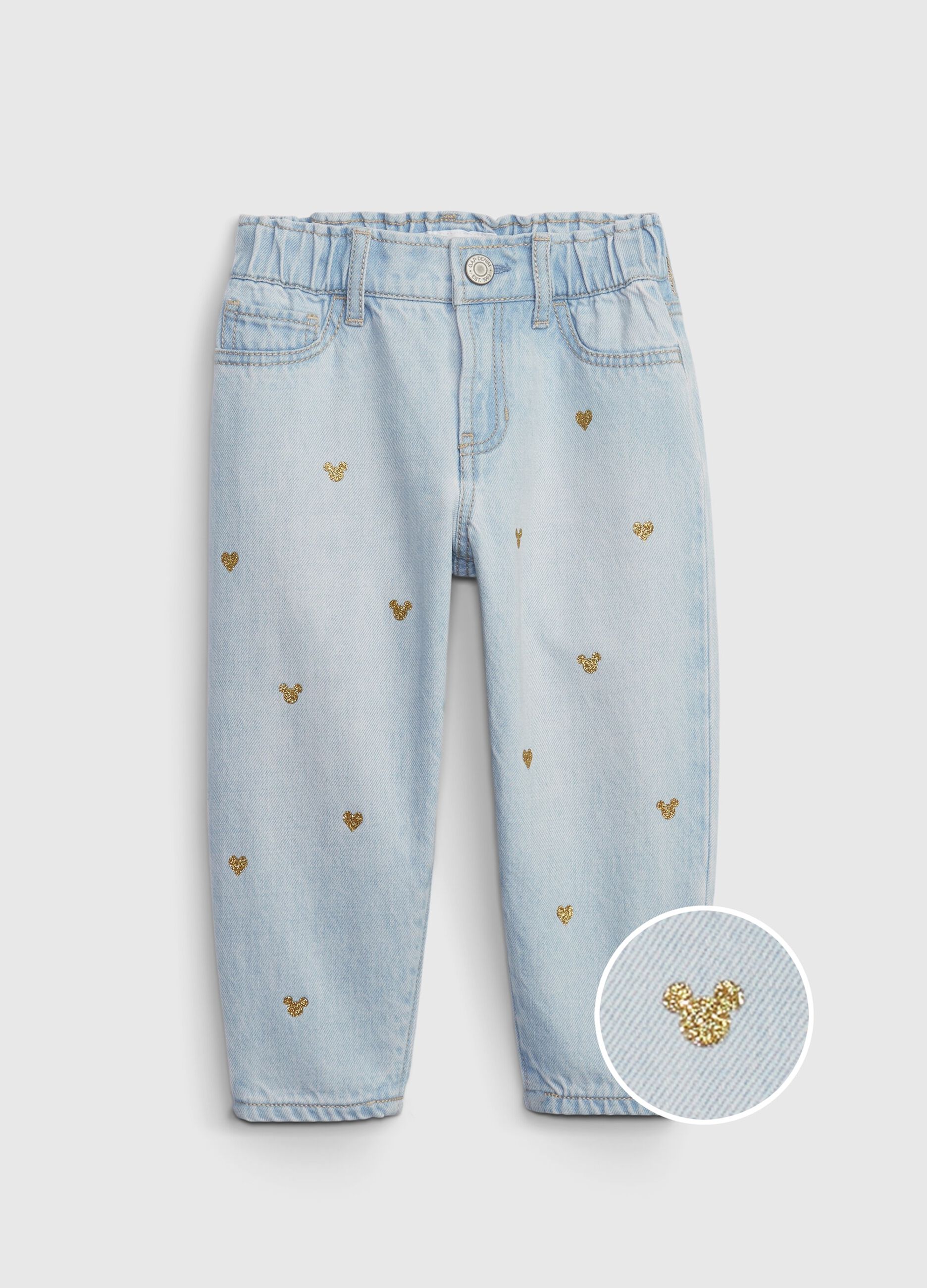 Barrel jeans with Disney Minnie Mouse glitter print