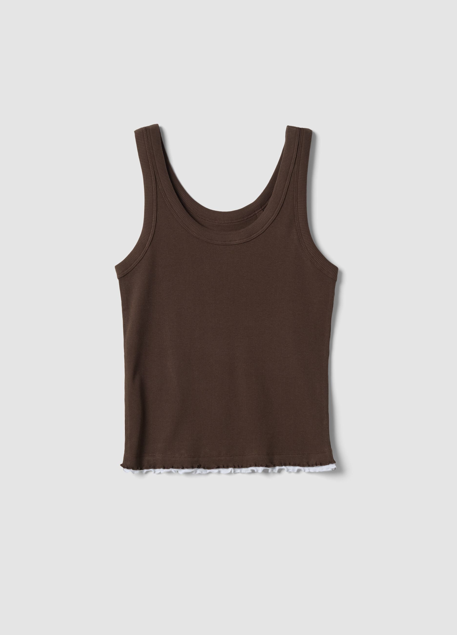Brown pure cotton regular-fit vest top