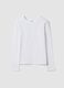 T-shirt bianca in cotone organico e viscosa elasticizzato con collo a costine per ragazza_4