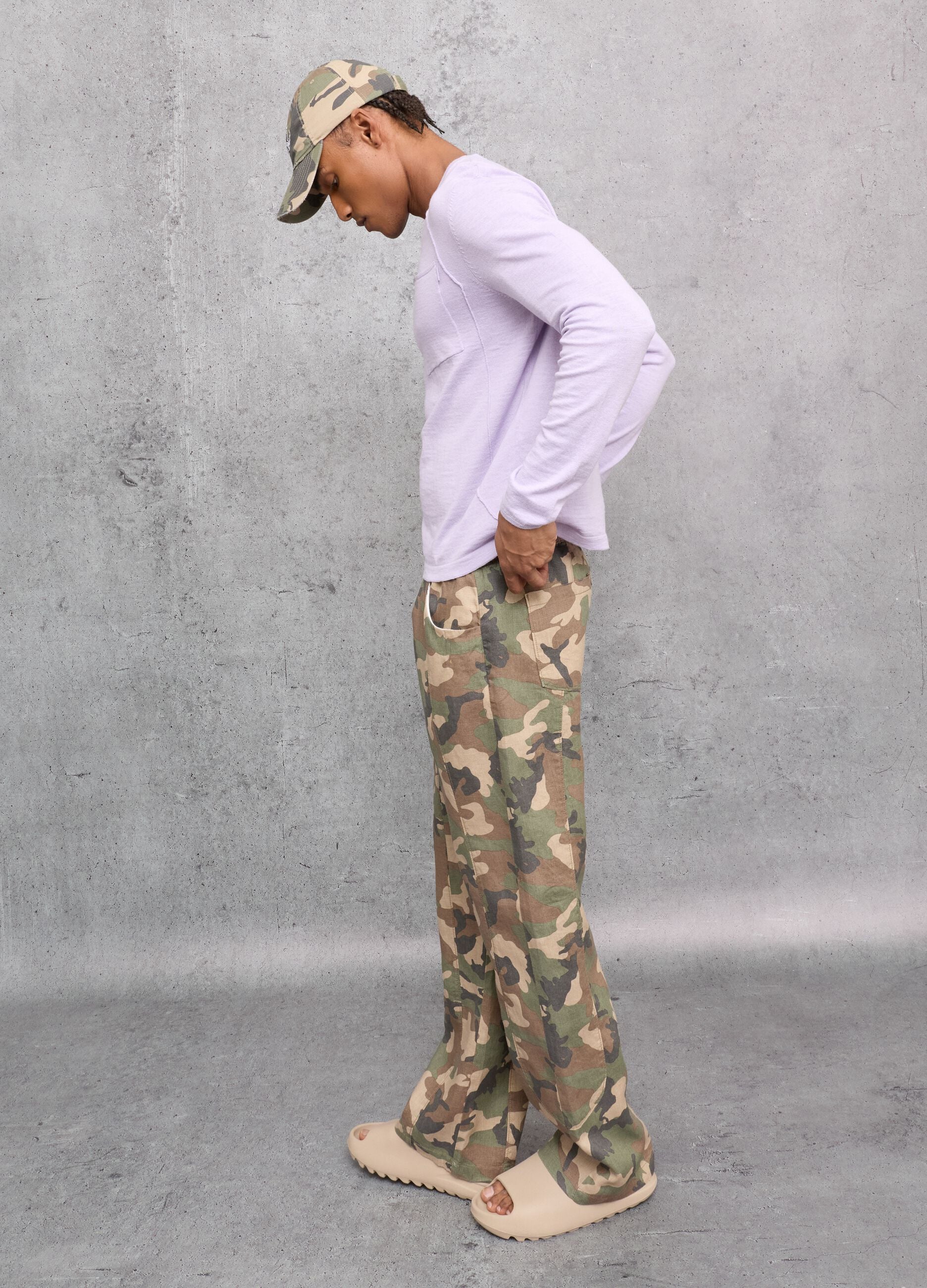 100% Linen Wide-Leg Camo Trousers
