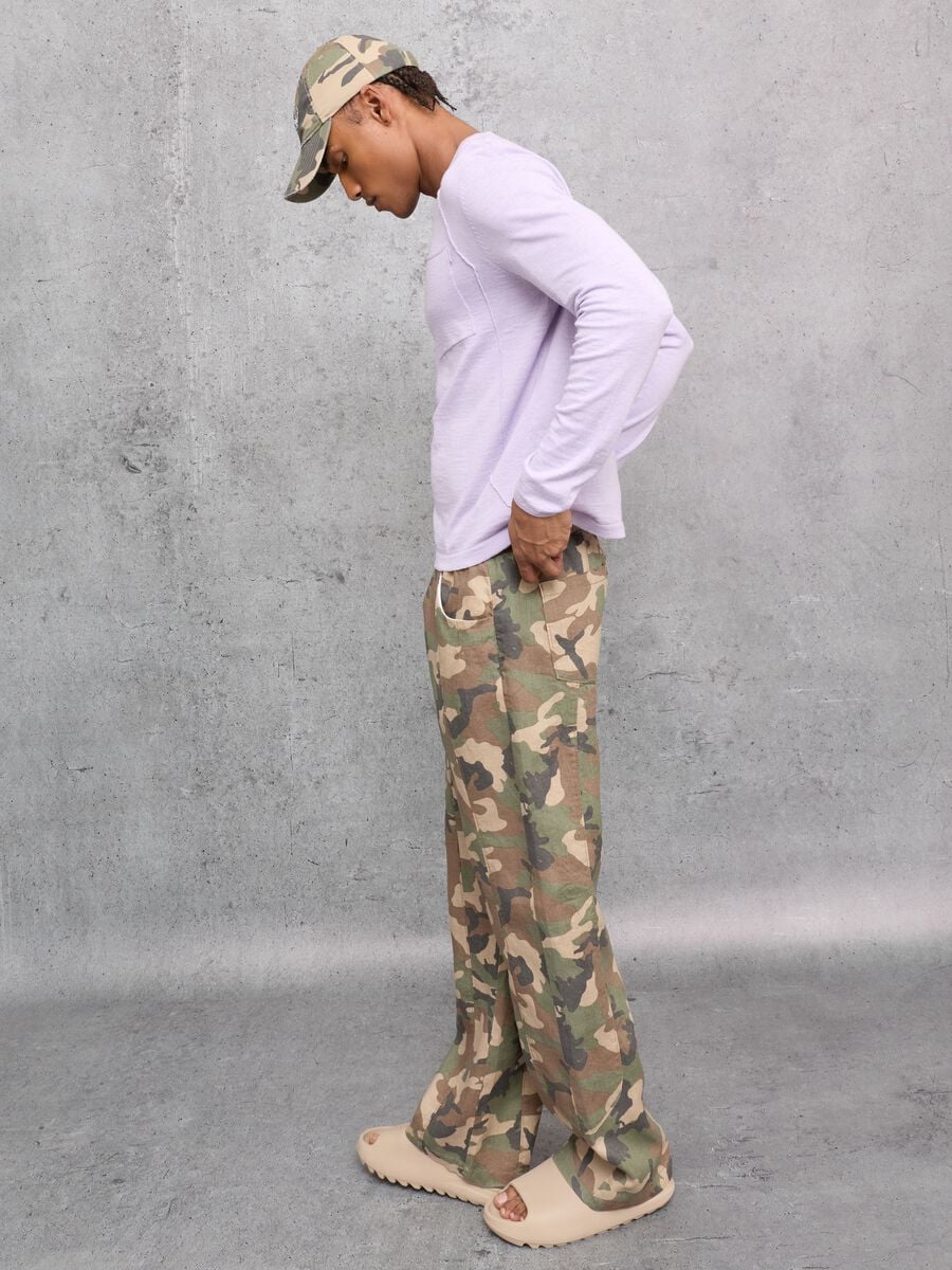 100% Linen Wide Leg Pants Camo_4