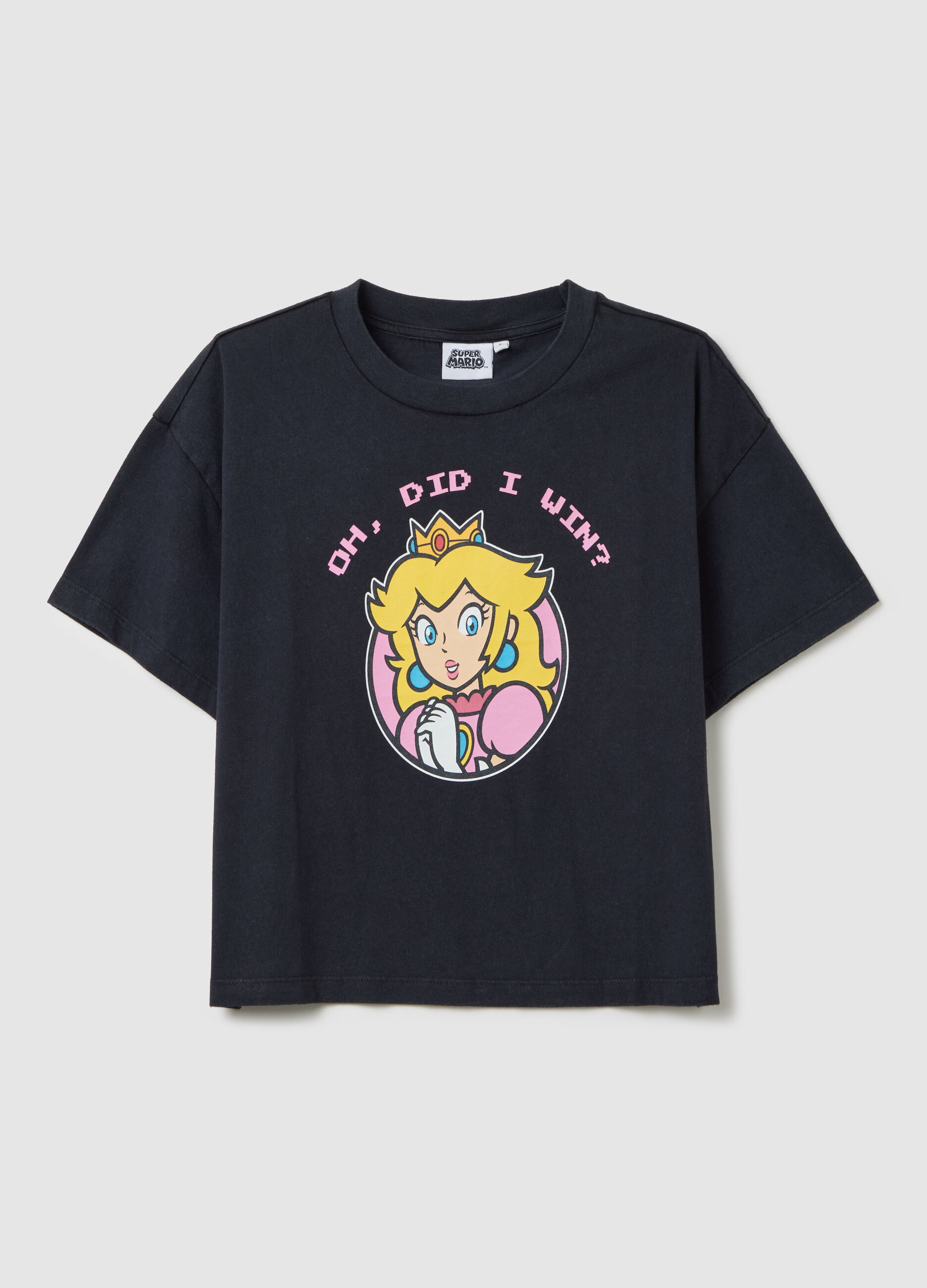 T-shirt nera in cotone stampa Super Mario™ principessa Peachy
