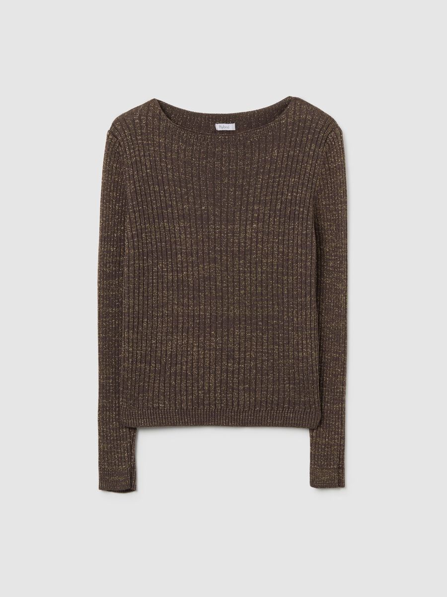 Maglia a costine marrone con fibre metalliche_0