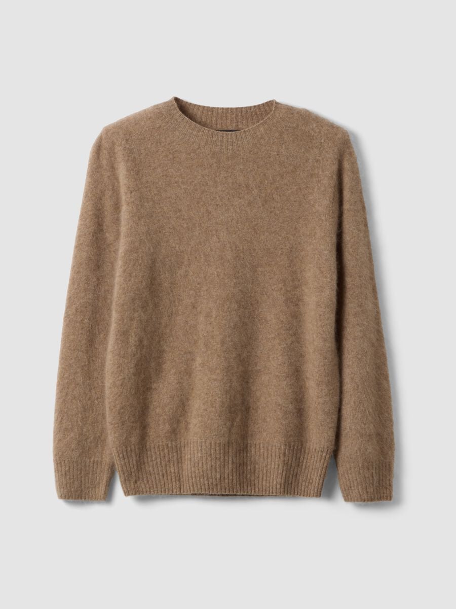 Maglia girocollo beige in misto lana e cashmere over fit_0