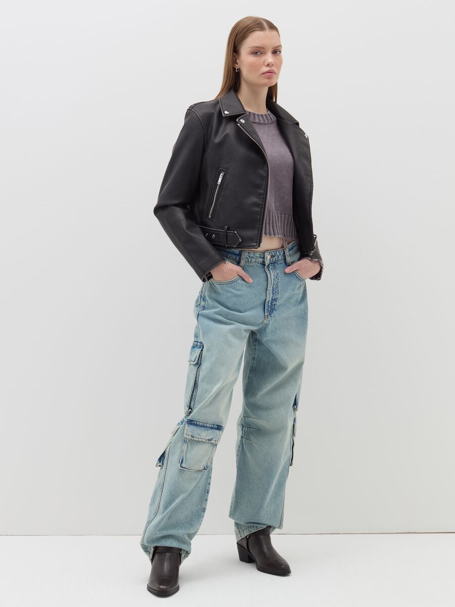 Glossy-effect crop jacket with zip_1