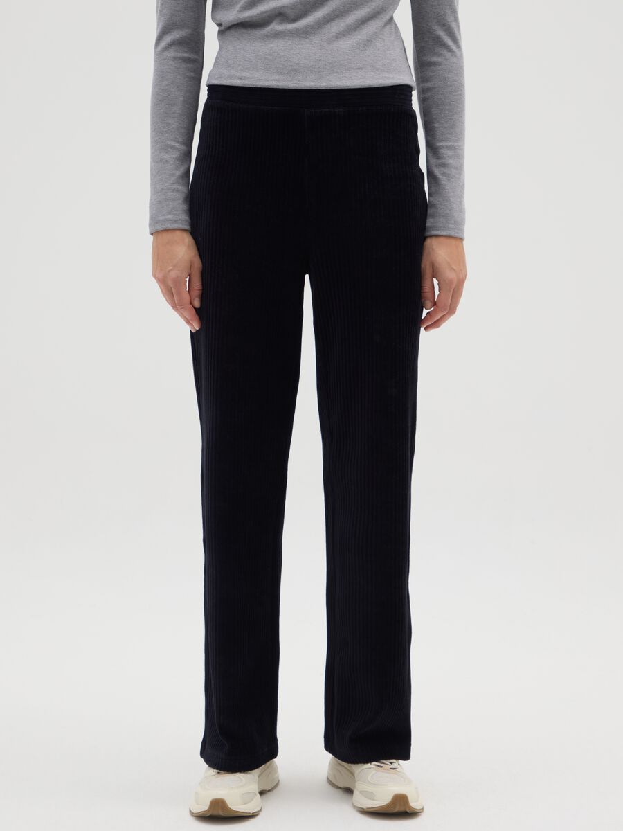 Pantaloni in cotone elasticizzato neri wide leg_1